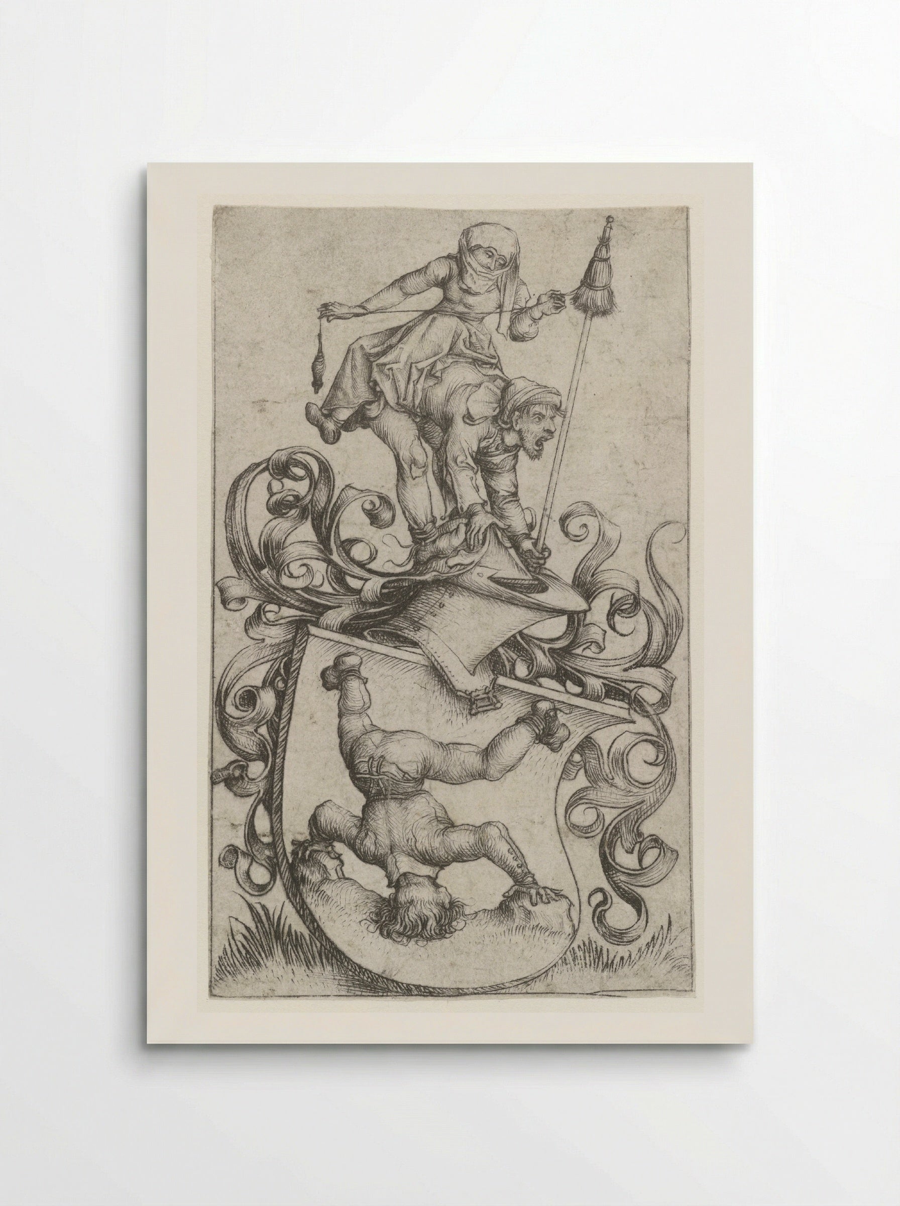 Coat of Arms with a Peasant Standing on His Head - Master of the Amsterdam Cabinet - Poster