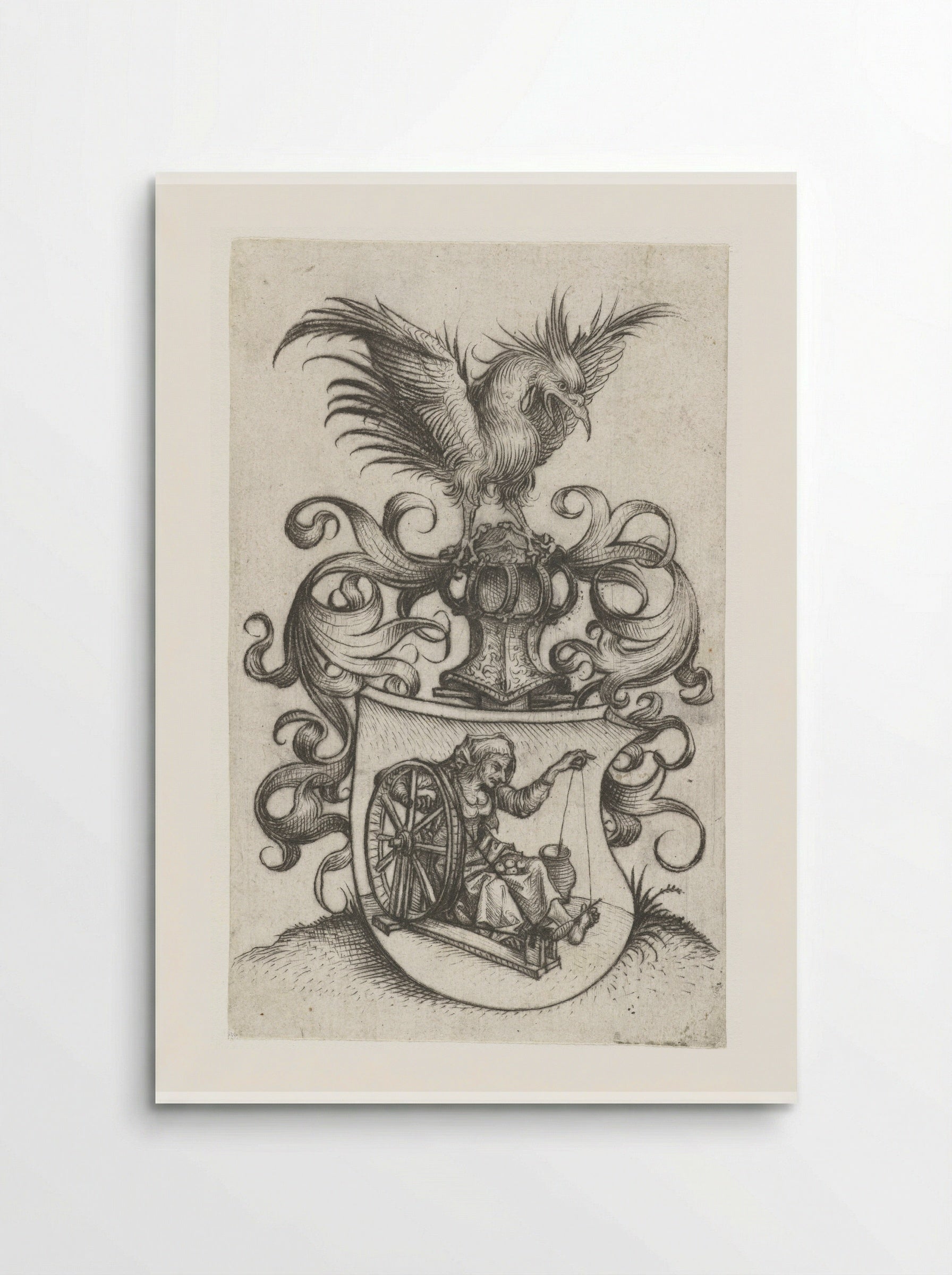 Coat of Arms with an Old Woman Spinning - Master of the Amsterdam Cabinet - Poster