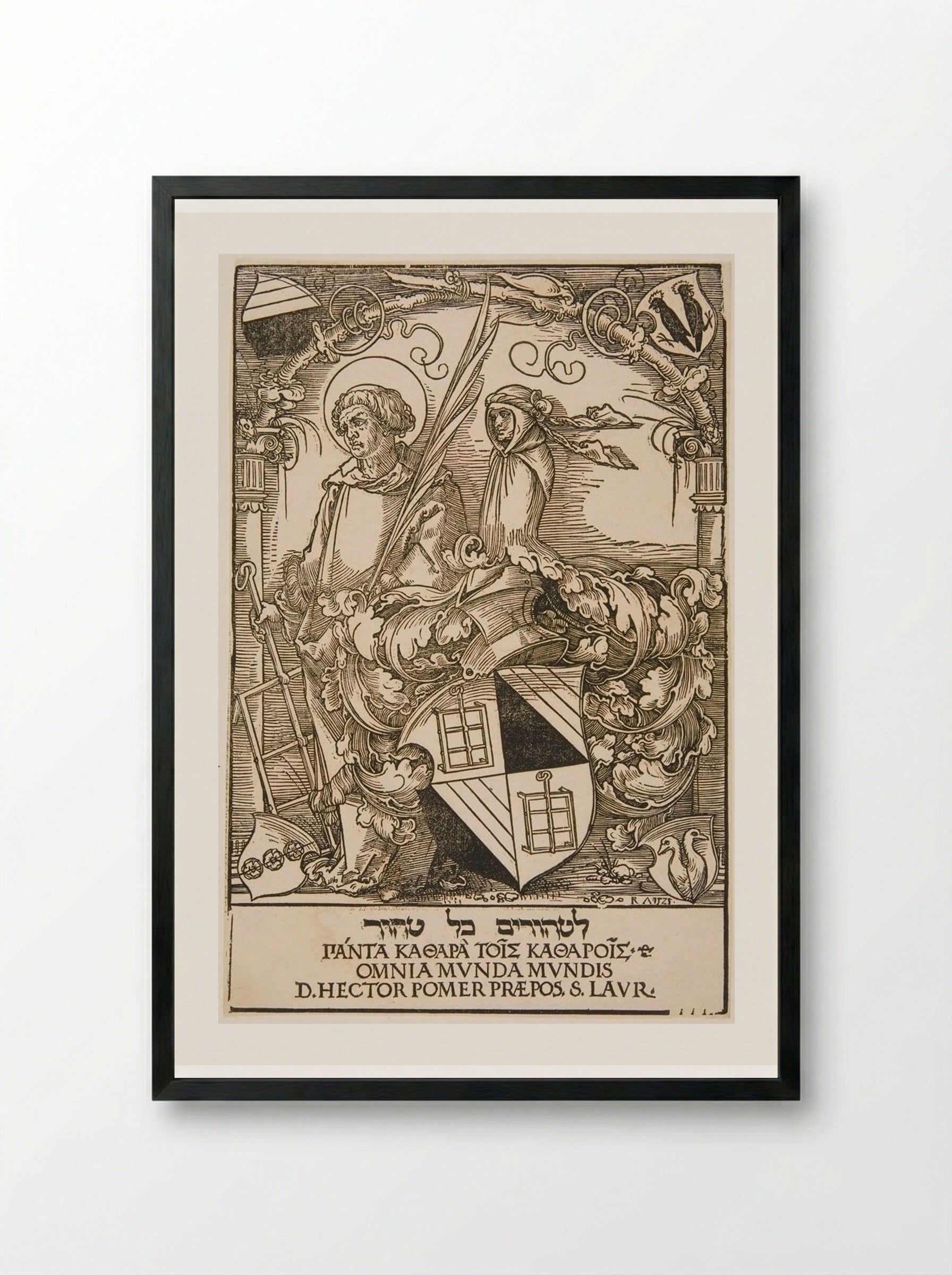 Coat-of-arms of Hector Pömer - Sebald Beham - Framed Print Black