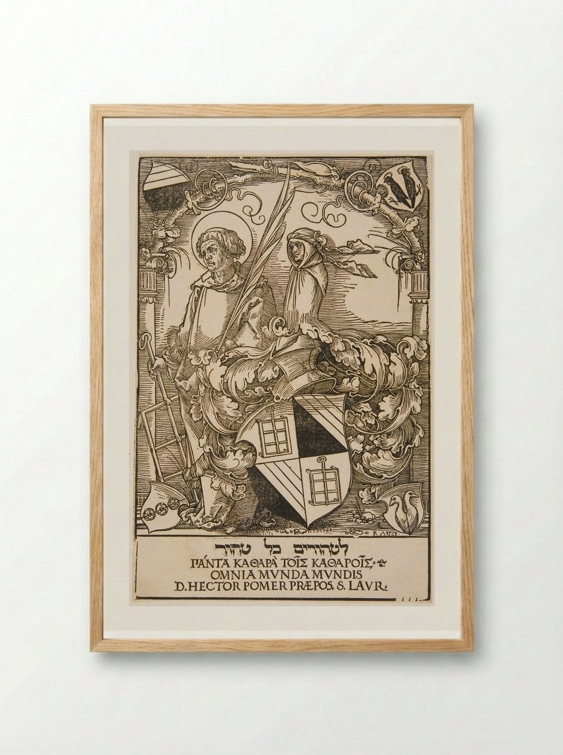 Coat-of-arms of Hector Pömer - Sebald Beham - Framed Print Wood