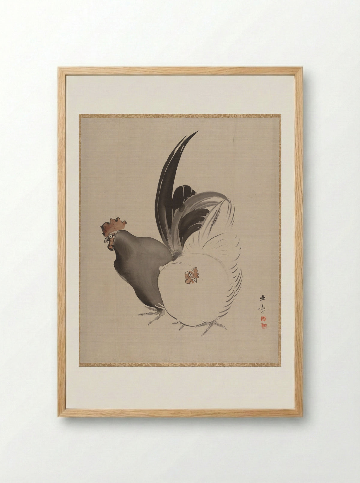 Cock and Hen - Kawabata Gyokushō - Framed Print Wood