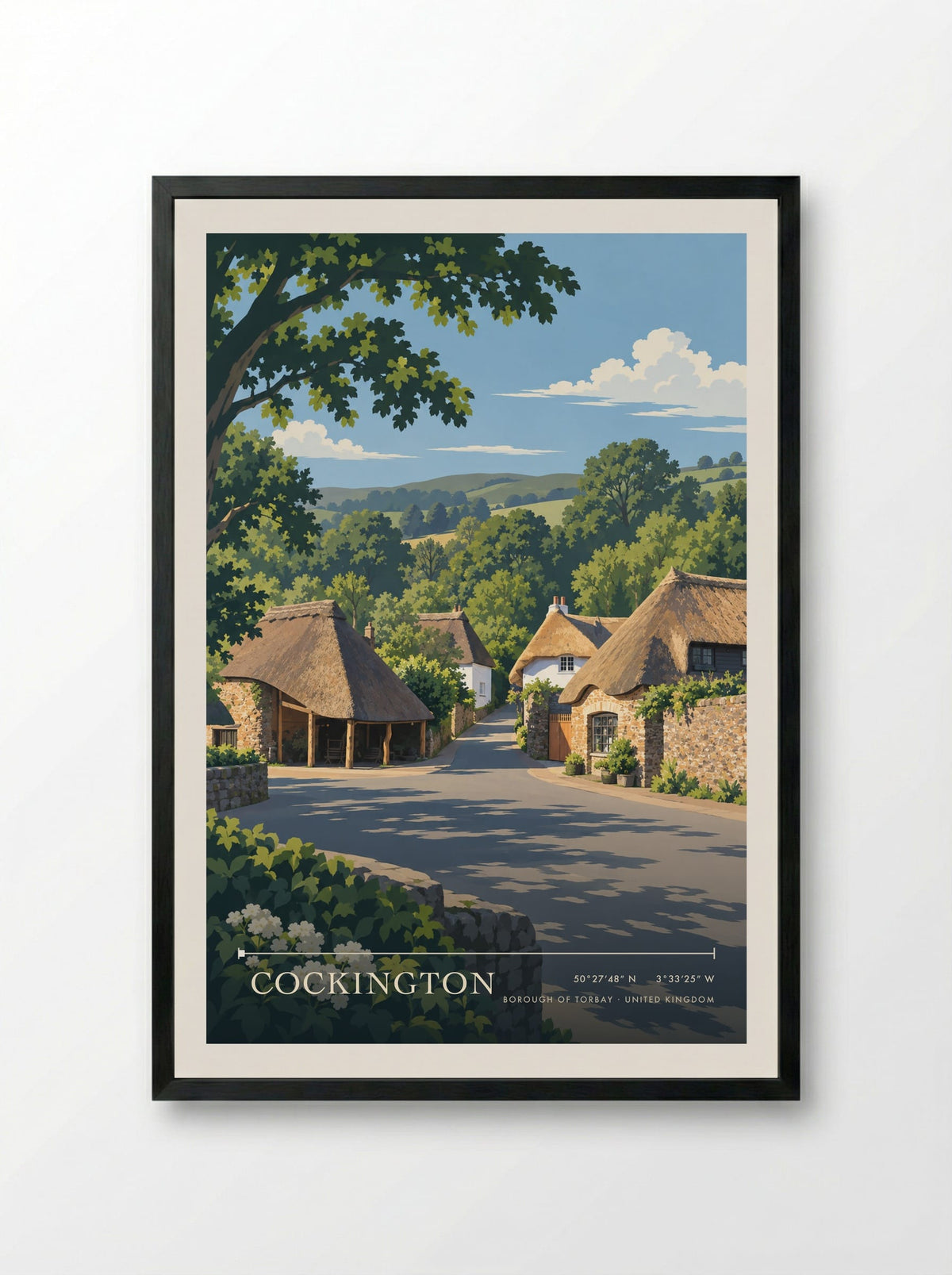 Cockington, Borough of Torbay | Travel Poster - Framed Print Black