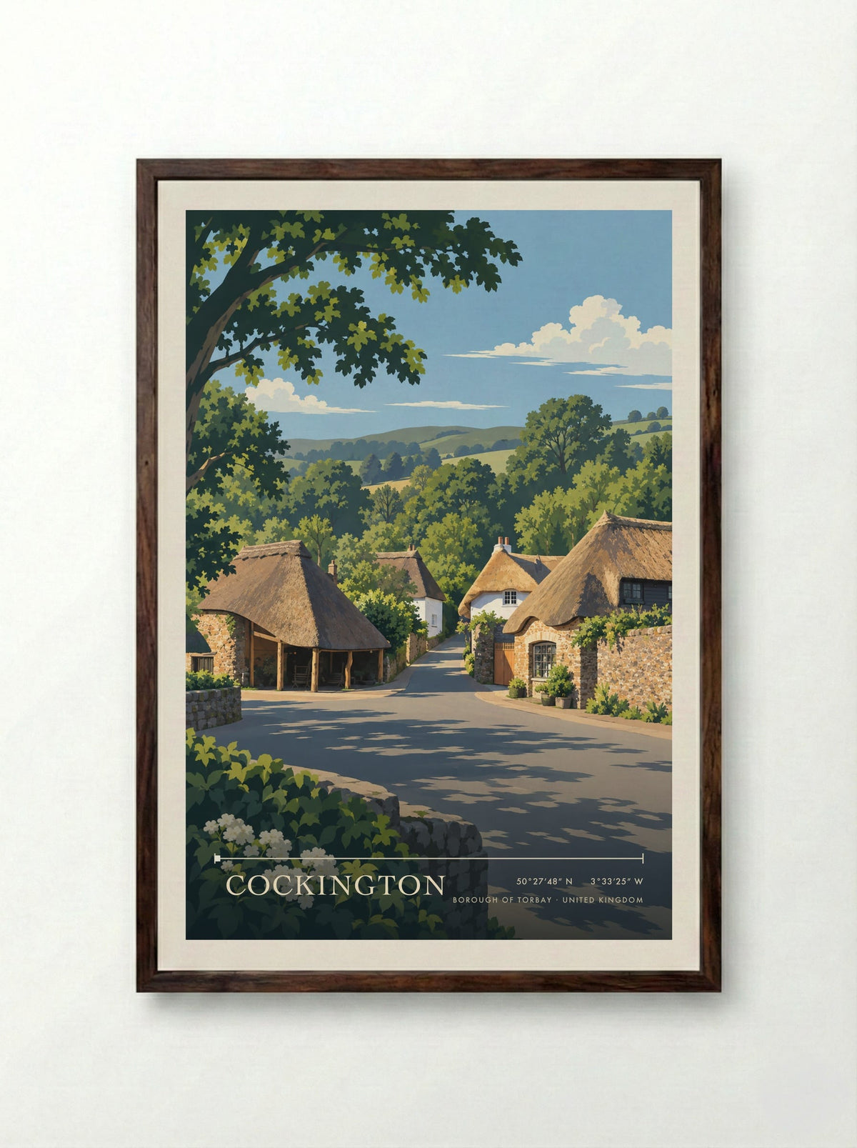 Cockington, Borough of Torbay | Travel Poster - Framed Print Dark Wood