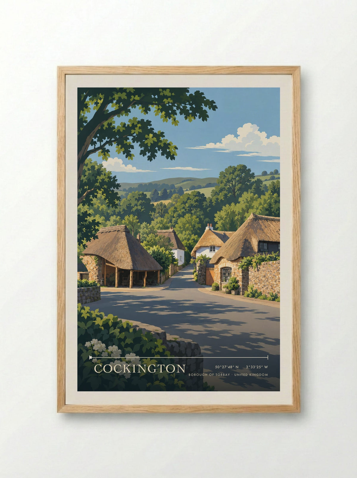 Cockington, Borough of Torbay | Travel Poster - Framed Print Wood