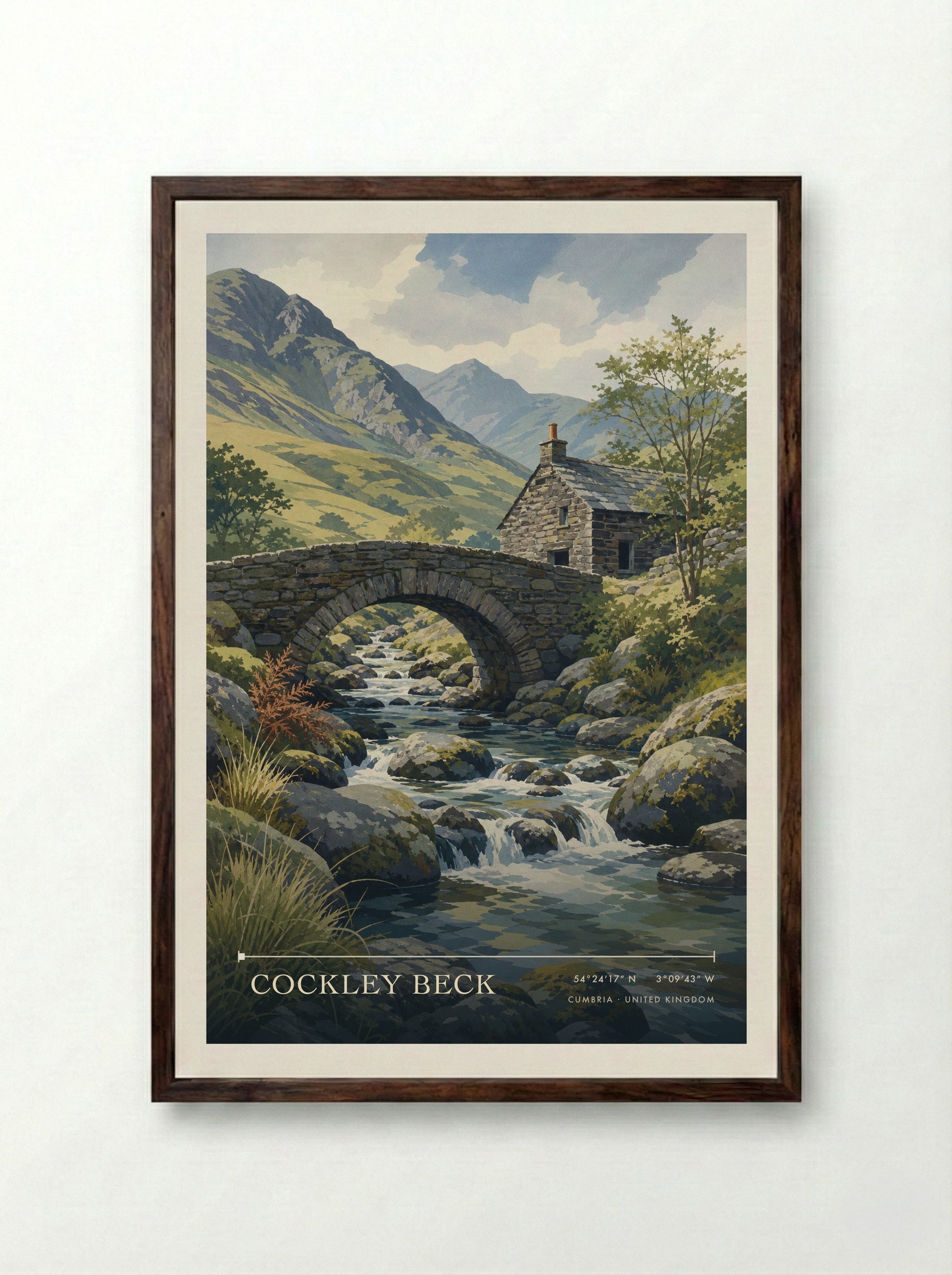 Cockley Beck Cumbria United Kingdom Travel Poster - Framed Print Dark Wood
