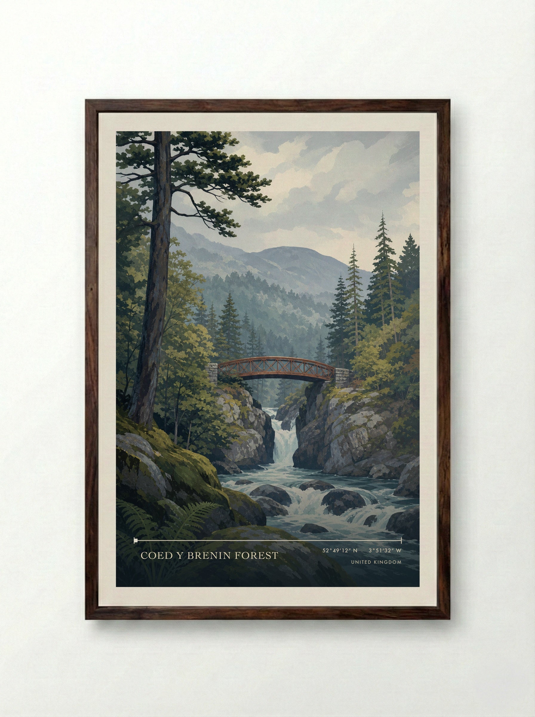 Coed y Brenin Forest United Kingdom Travel Poster - Framed Print Dark Wood