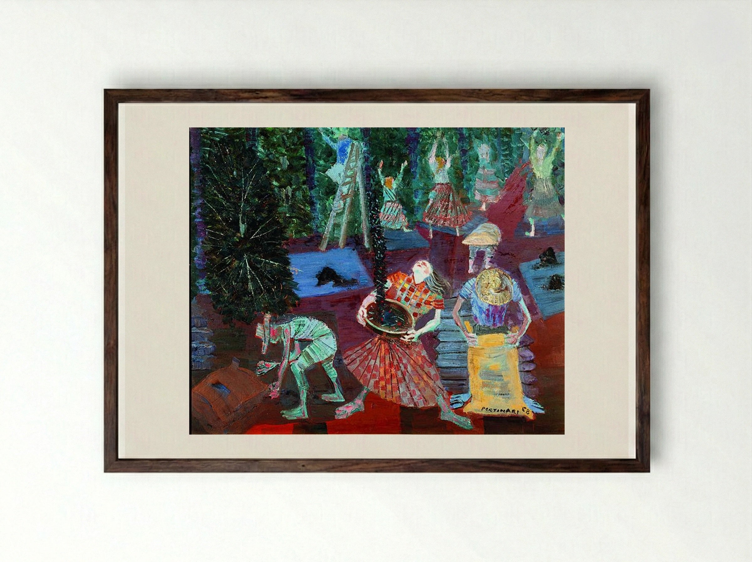 Coffee Harvest - Candido Portinari - Framed Print Dark Wood