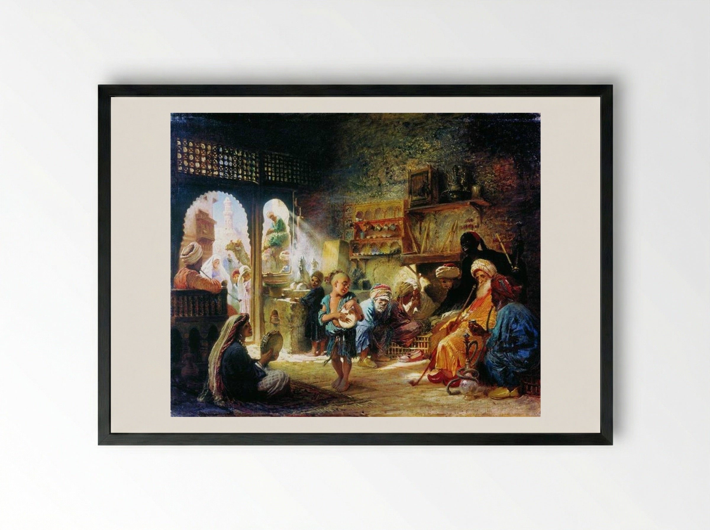 Coffee House in Cairo - Konstantin Makovsky - Framed Print Black