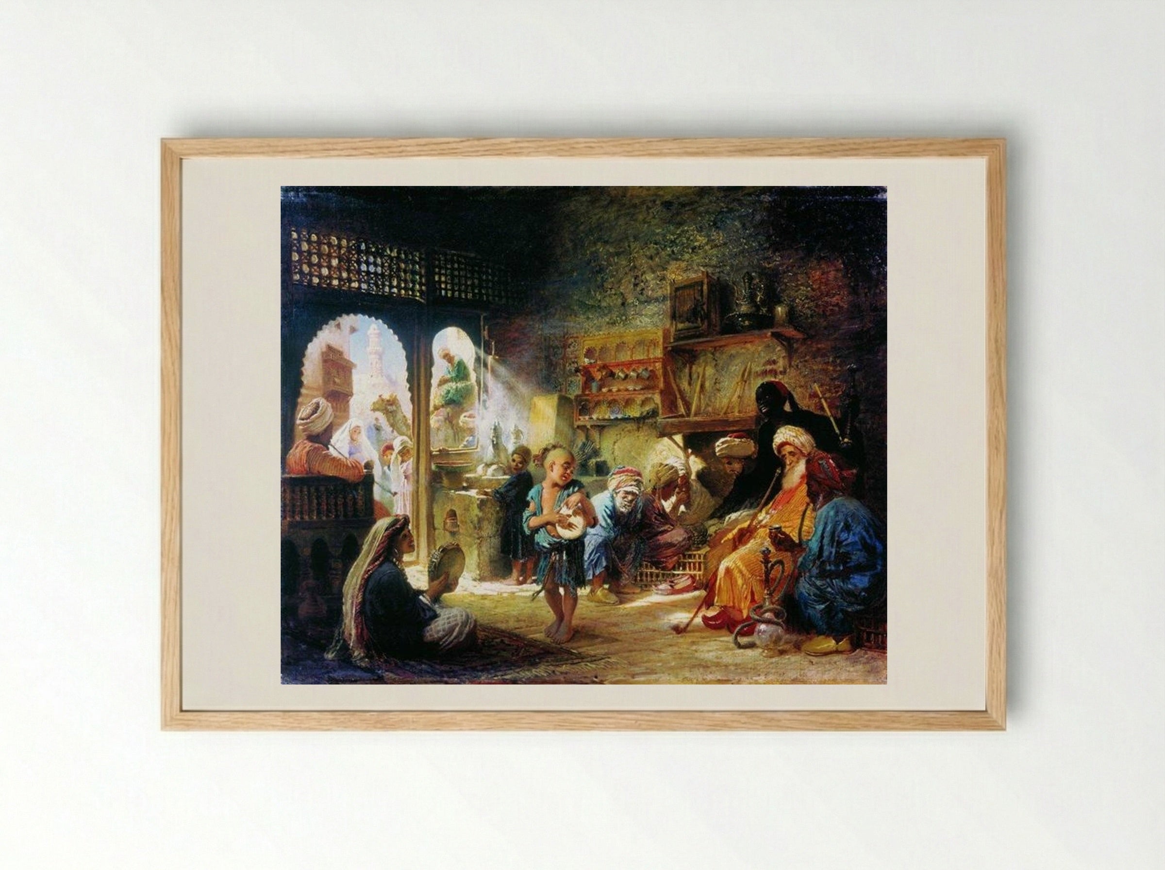 Coffee House in Cairo - Konstantin Makovsky - Framed Print Wood