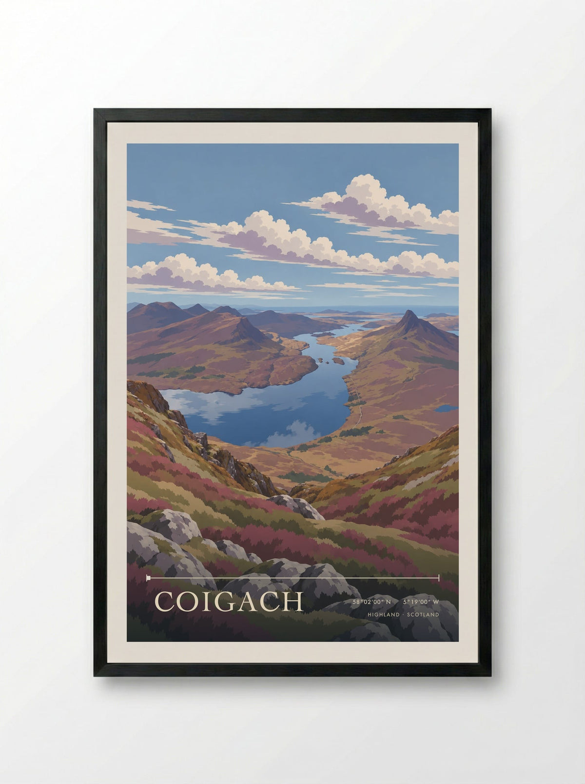 Coigach, Highland | Travel Poster - Framed Print Black