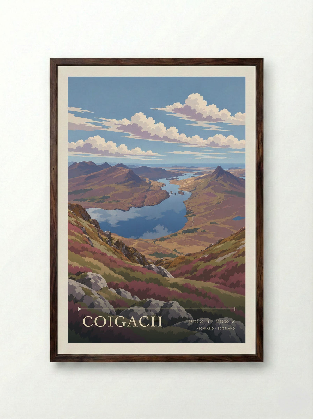 Coigach, Highland | Travel Poster - Framed Print Dark Wood