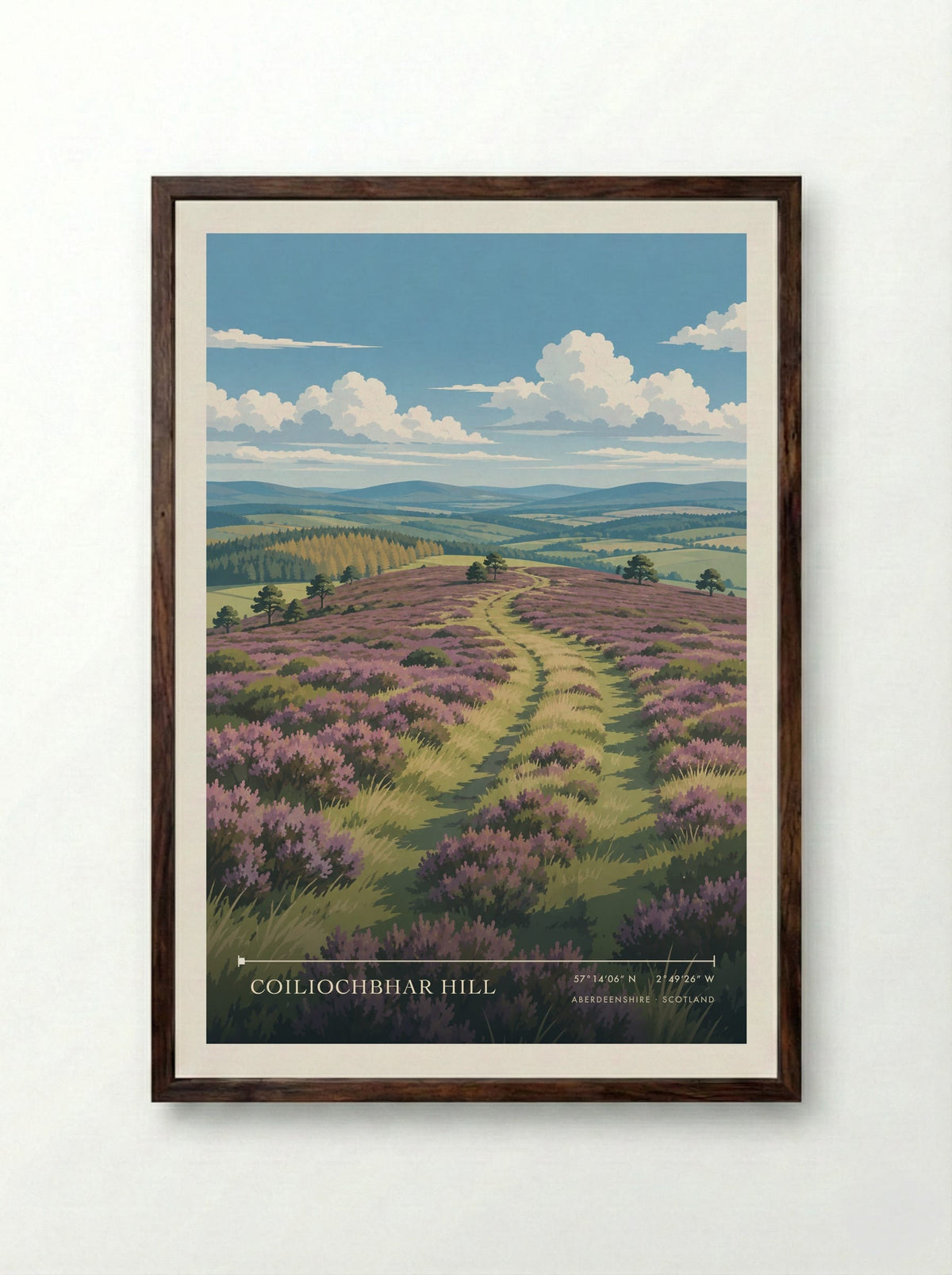 Coiliochbhar Hill, Aberdeenshire | Travel Poster - Framed Print Dark Wood