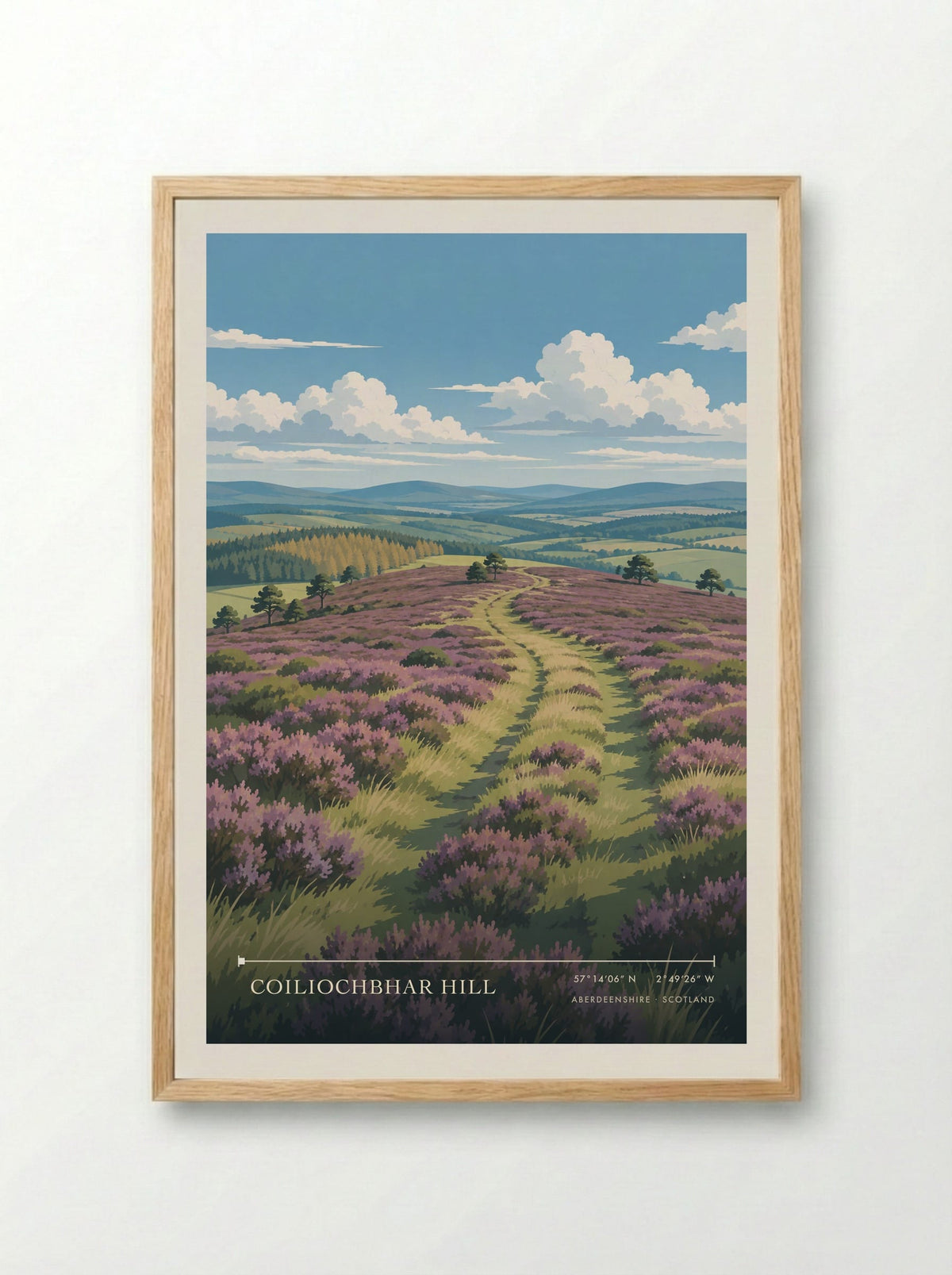 Coiliochbhar Hill, Aberdeenshire | Travel Poster - Framed Print Wood