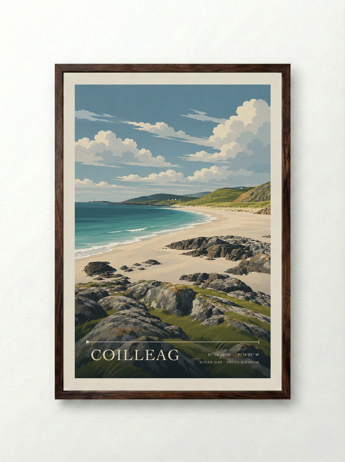 Coilleag, Eilean Siar | Travel Poster - Framed Print Dark Wood