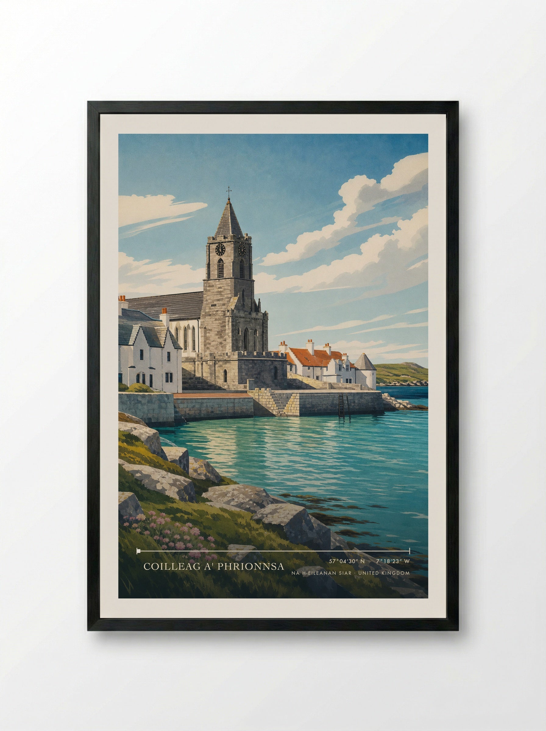 Coilleag a' Phrionnsa Na h-Eileanan Siar United Kingdom Travel Poster - Framed Print Black