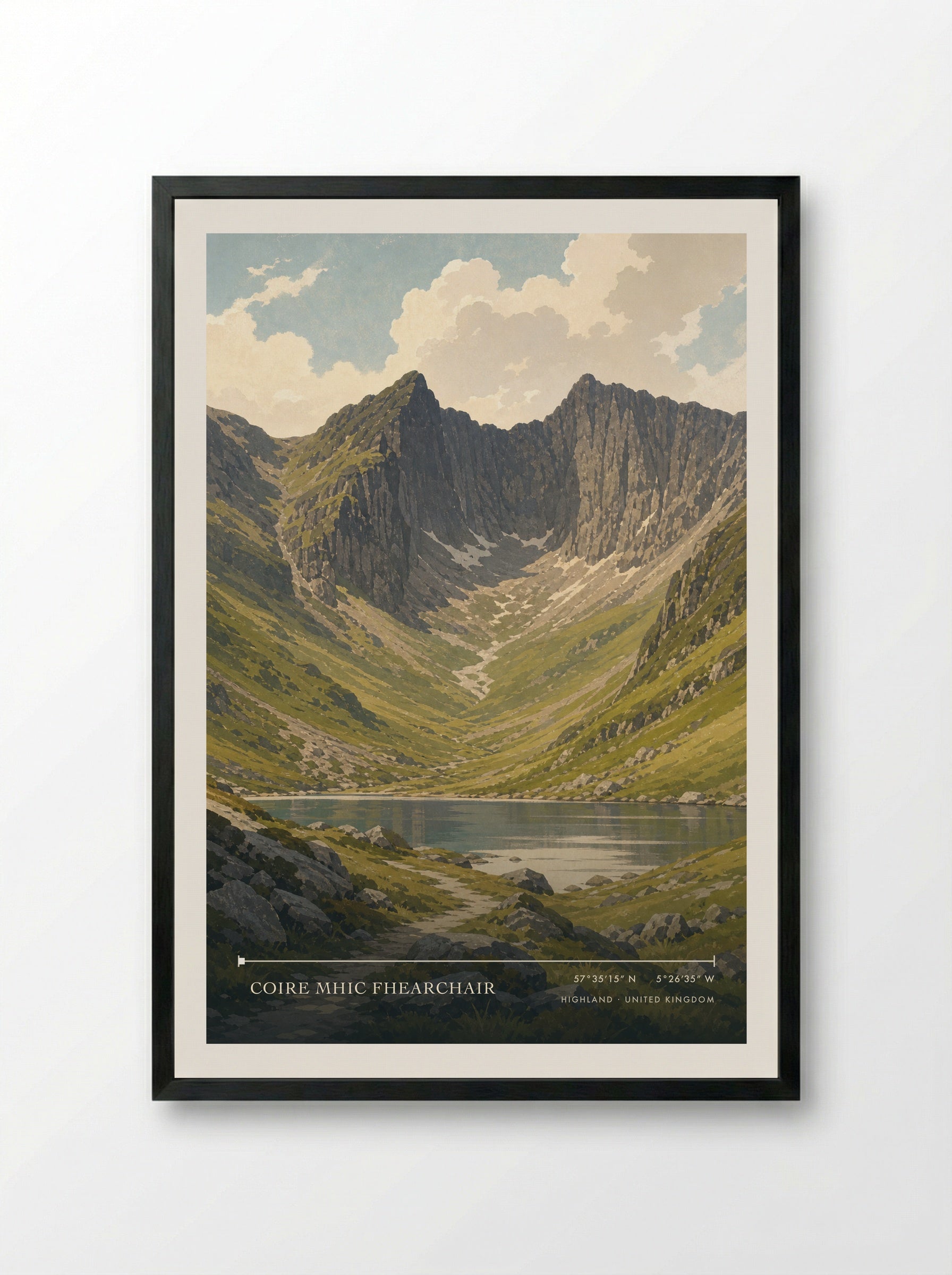 Coire Mhic Fhearchair Highland United Kingdom Travel Poster - Framed Print Black