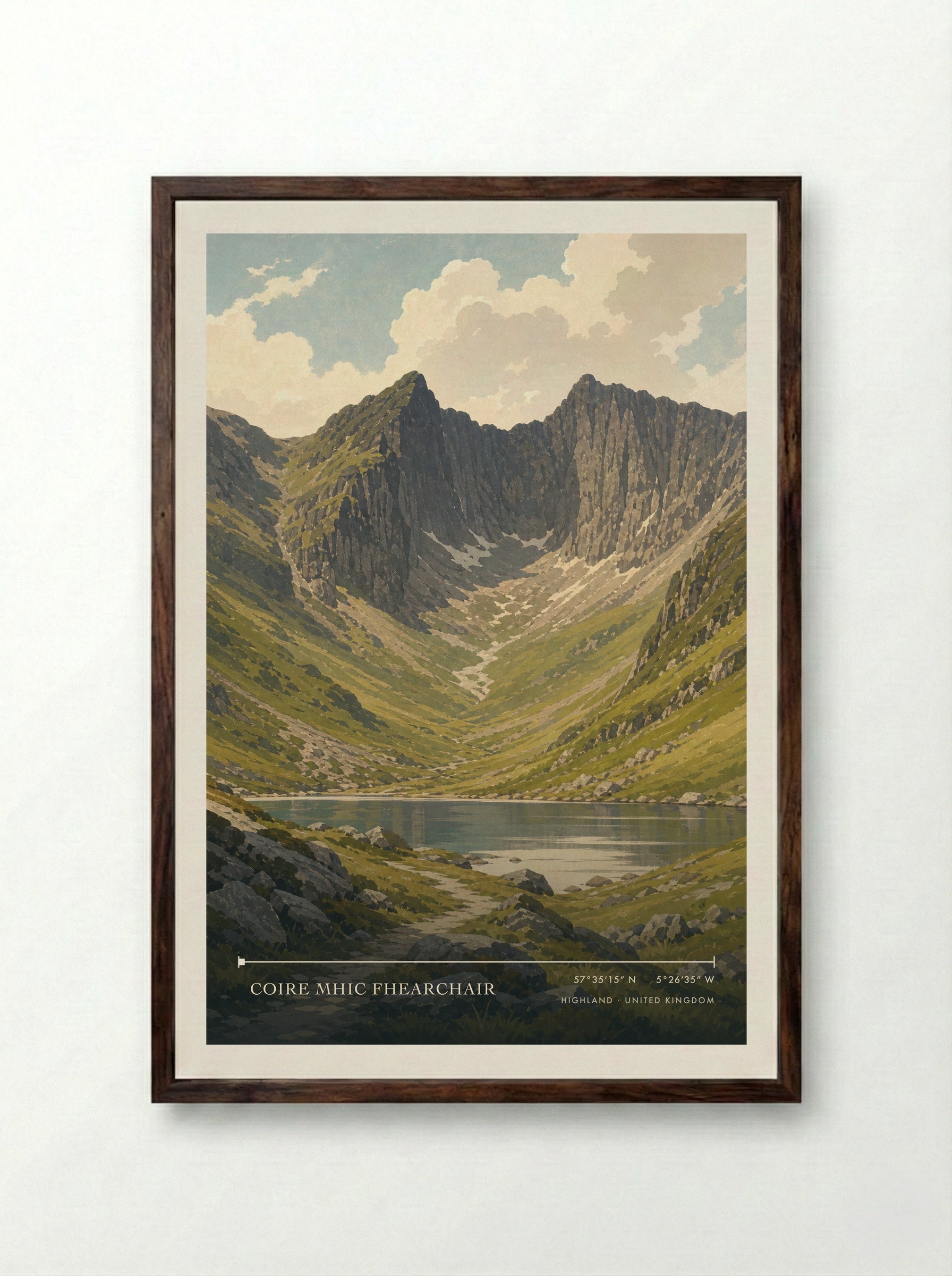 Coire Mhic Fhearchair Highland United Kingdom Travel Poster - Framed Print Dark Wood