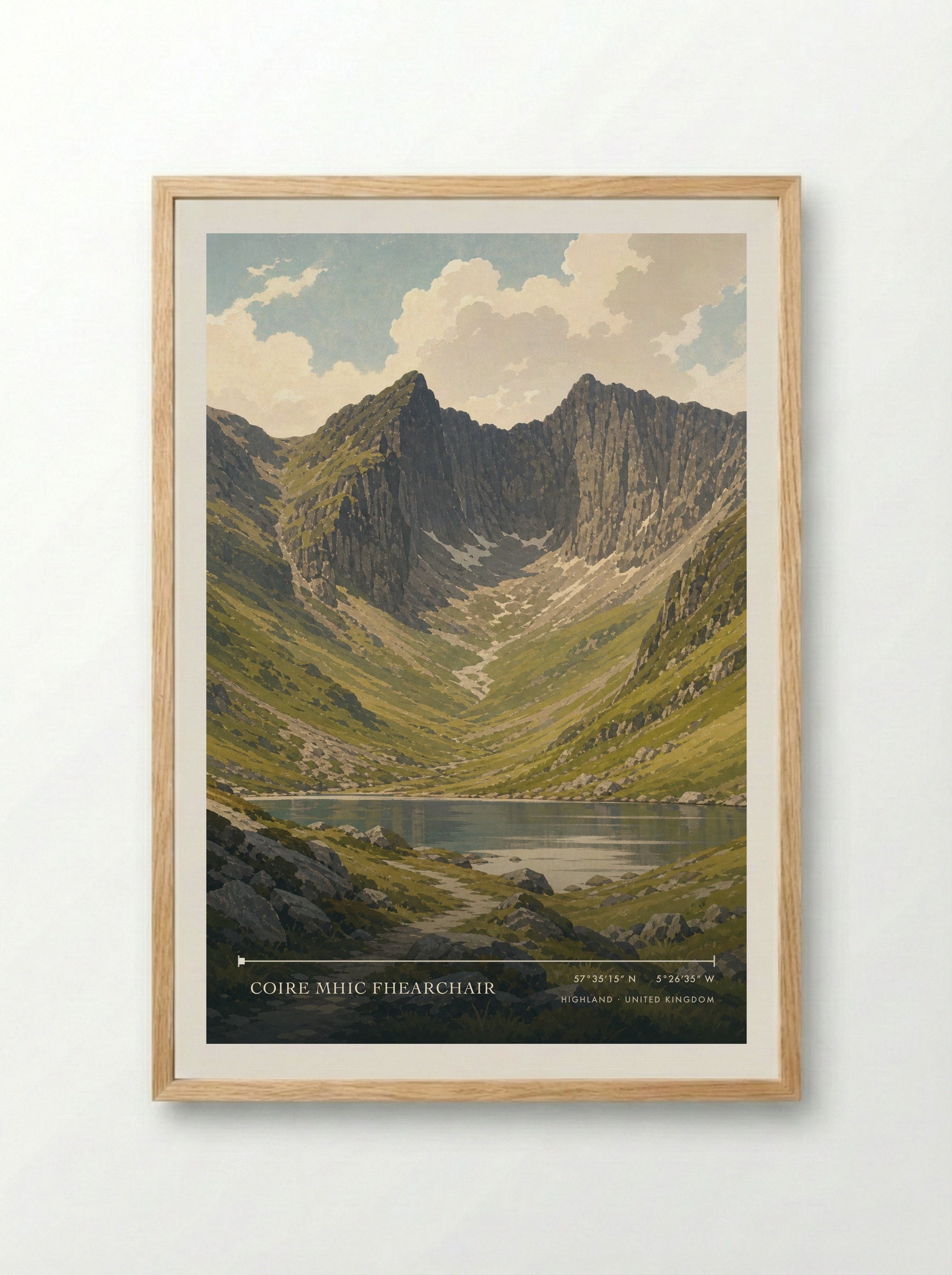 Coire Mhic Fhearchair Highland United Kingdom Travel Poster - Framed Print Wood