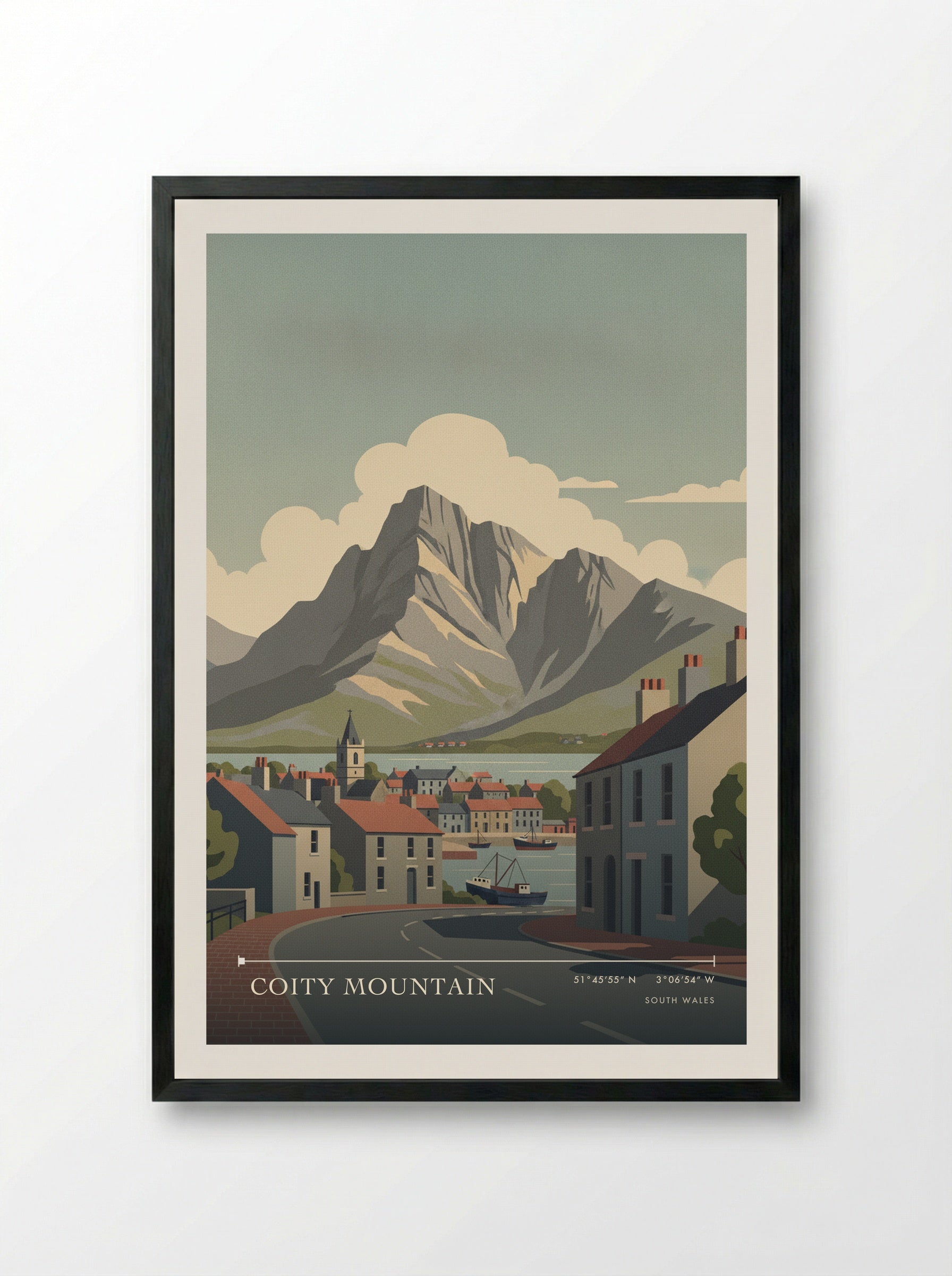 Coity Mountain South Wales Wales Travel Poster - Framed Print Black