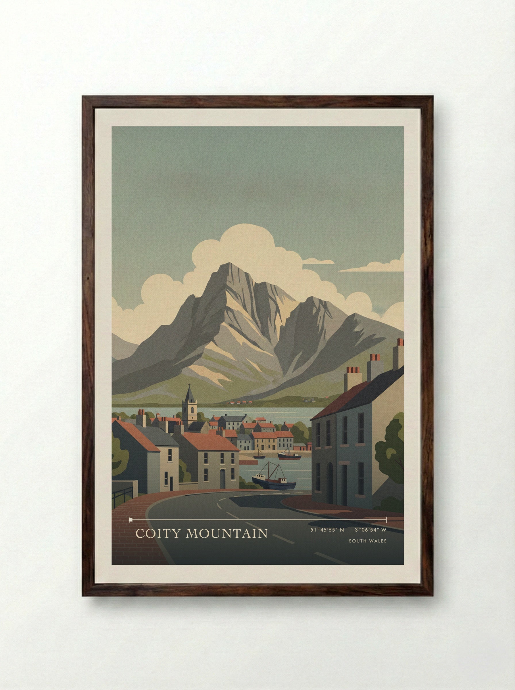 Coity Mountain South Wales Wales Travel Poster - Framed Print Dark Wood
