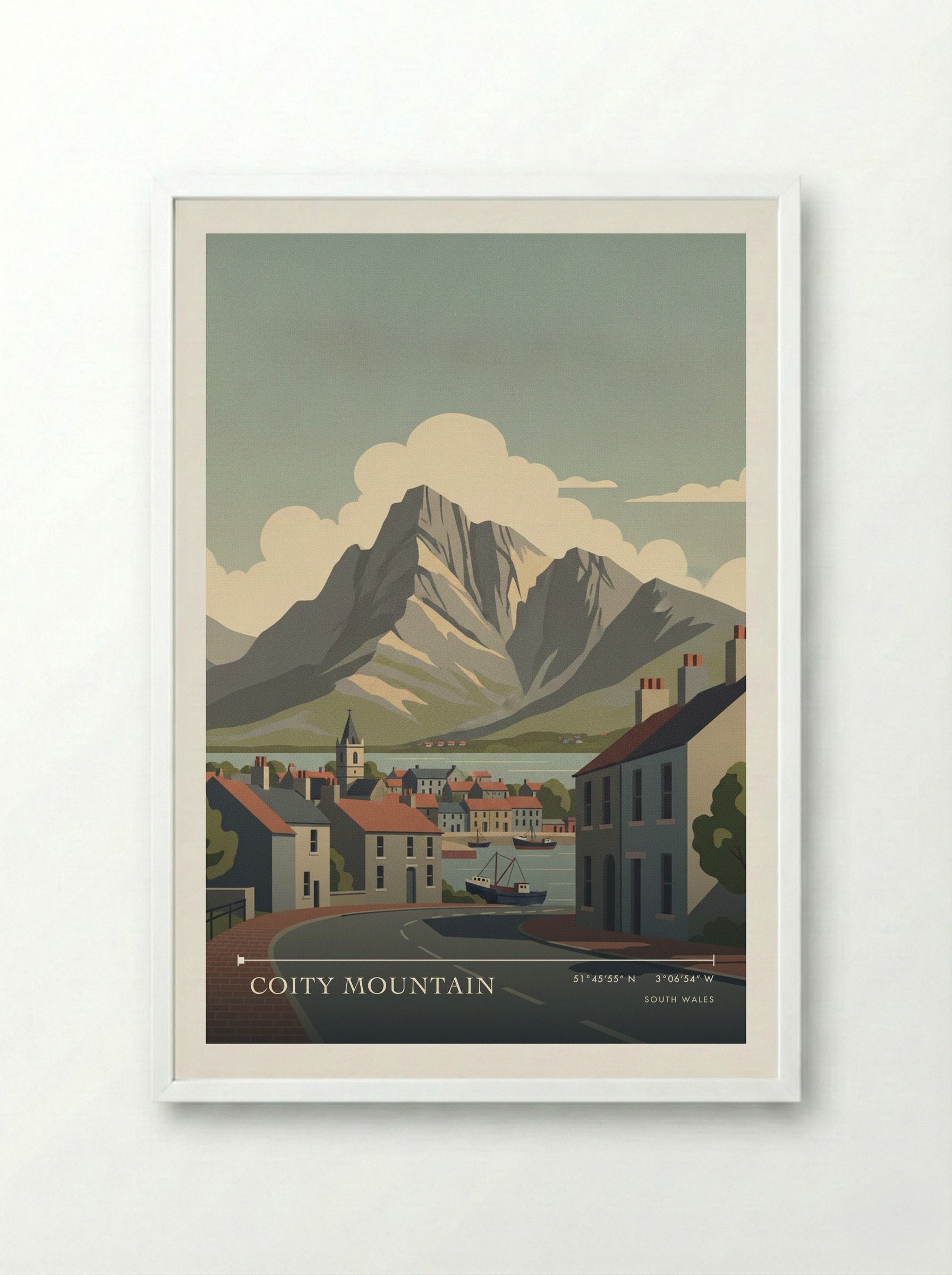 Coity Mountain South Wales Wales Travel Poster - Framed Print White