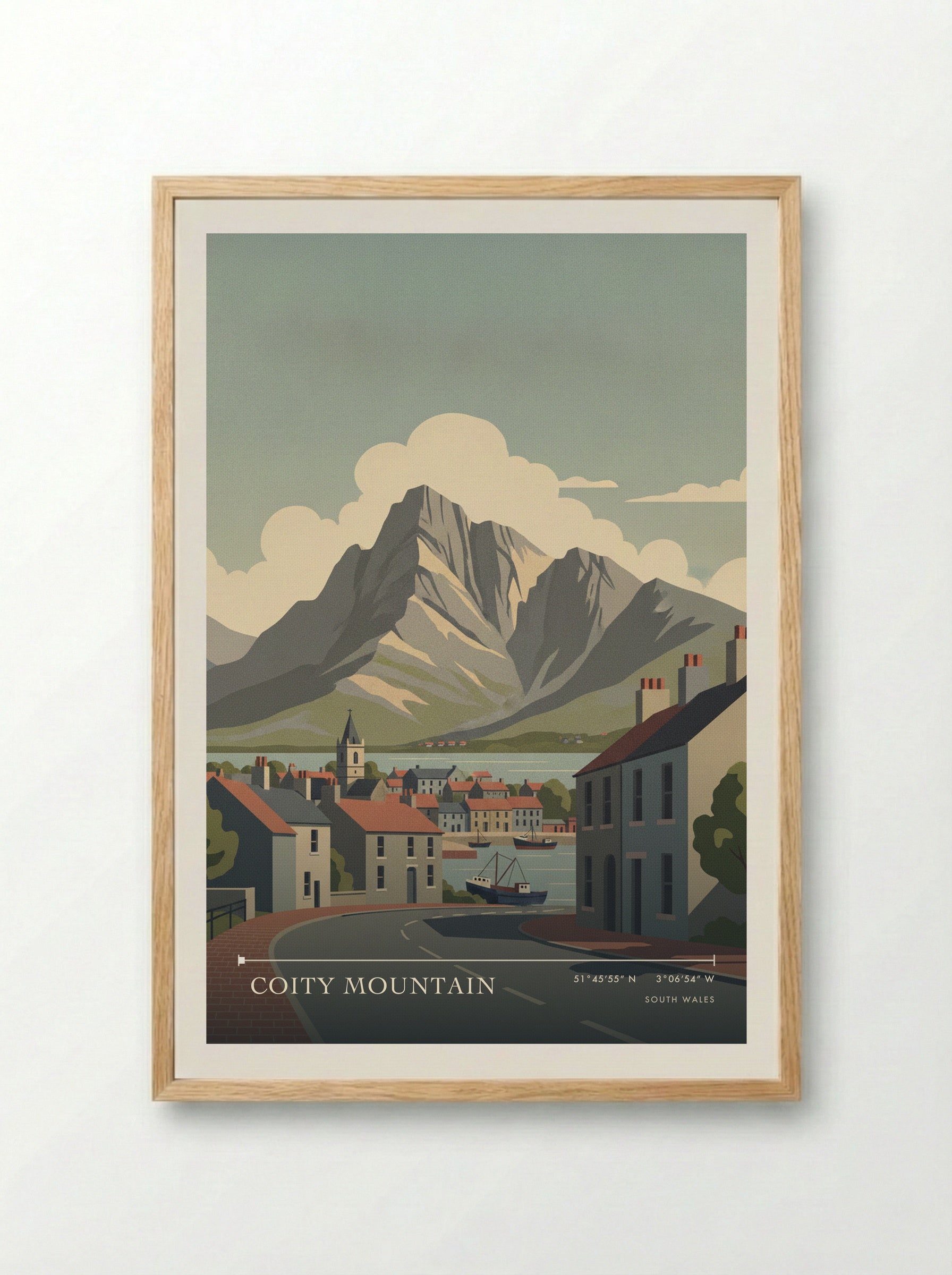 Coity Mountain South Wales Wales Travel Poster - Framed Print Wood