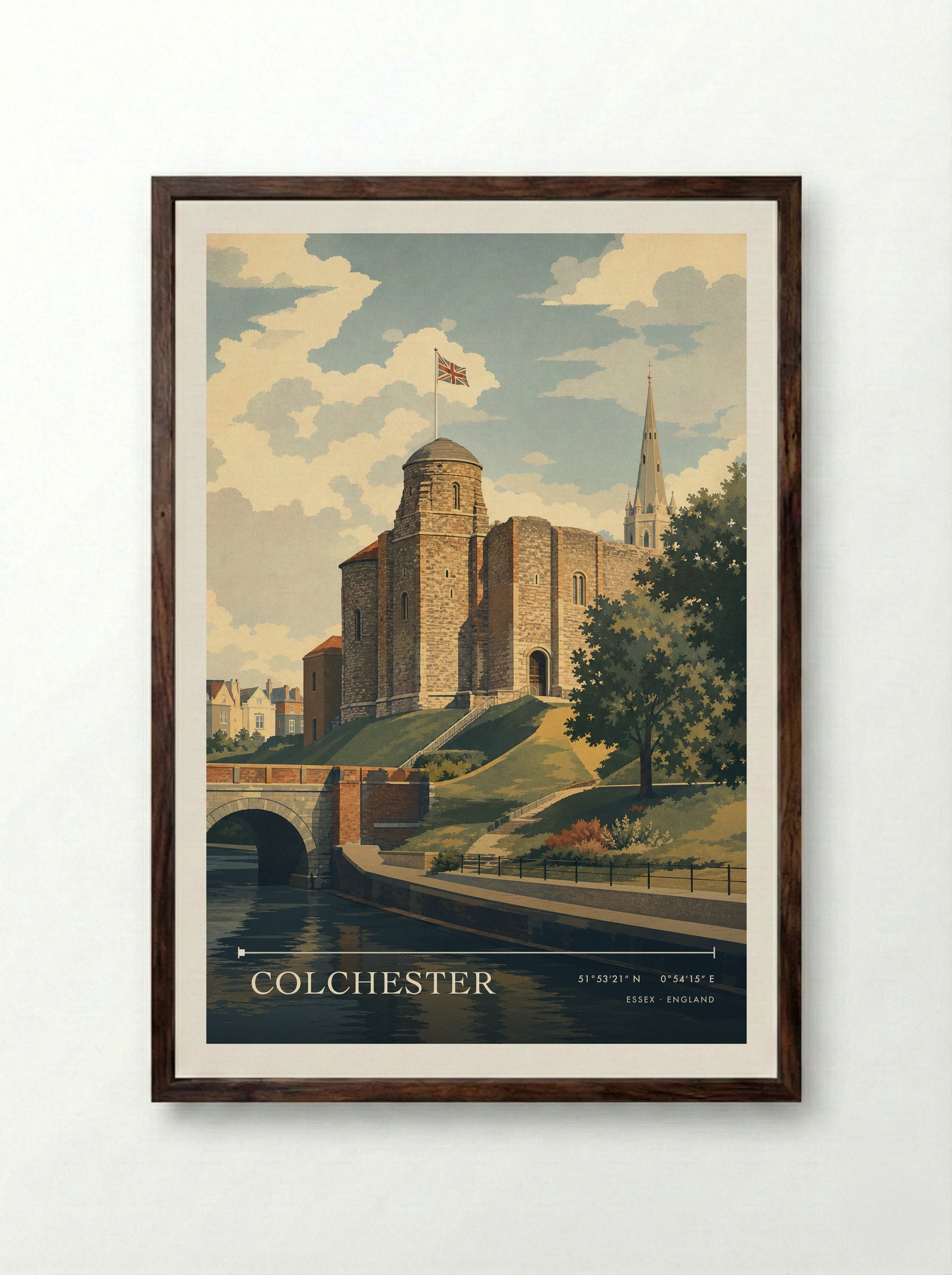 Colchester Essex England Travel Poster - Framed Print Dark Wood