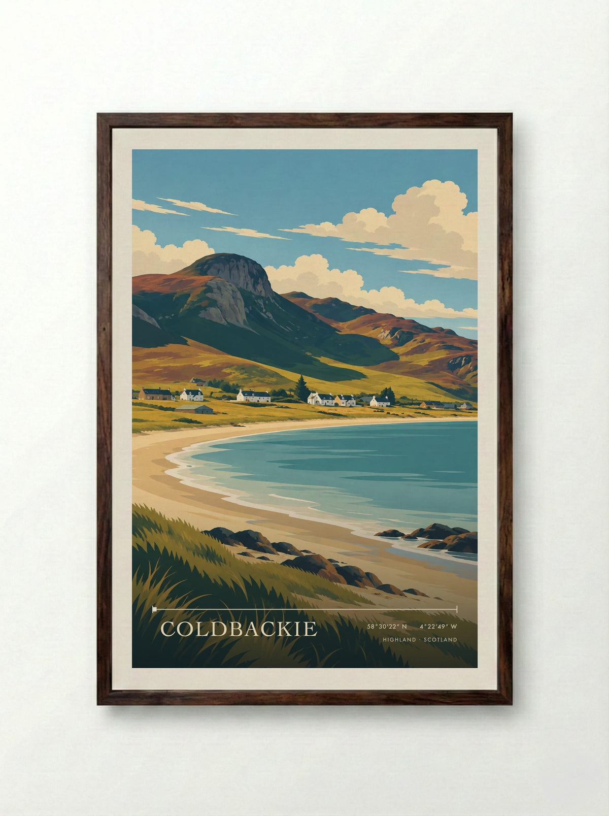 Coldbackie, Highland | Travel Poster - Framed Print Dark Wood