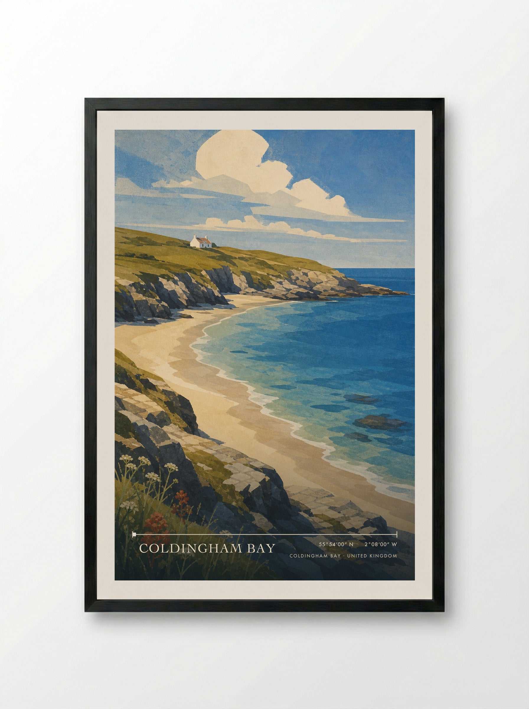 Coldingham Bay United Kingdom Travel Poster - Framed Print Black