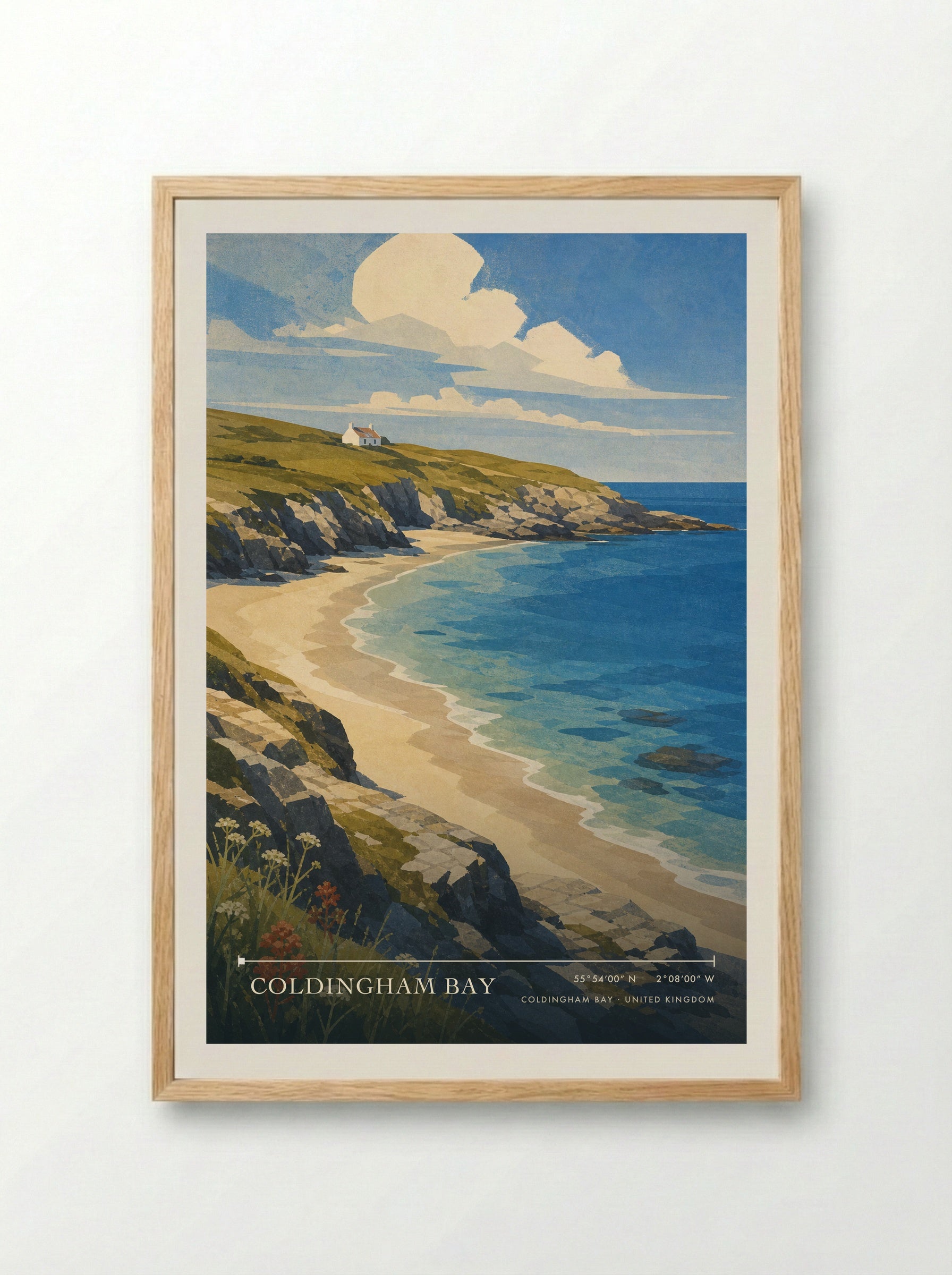 Coldingham Bay United Kingdom Travel Poster - Framed Print Wood