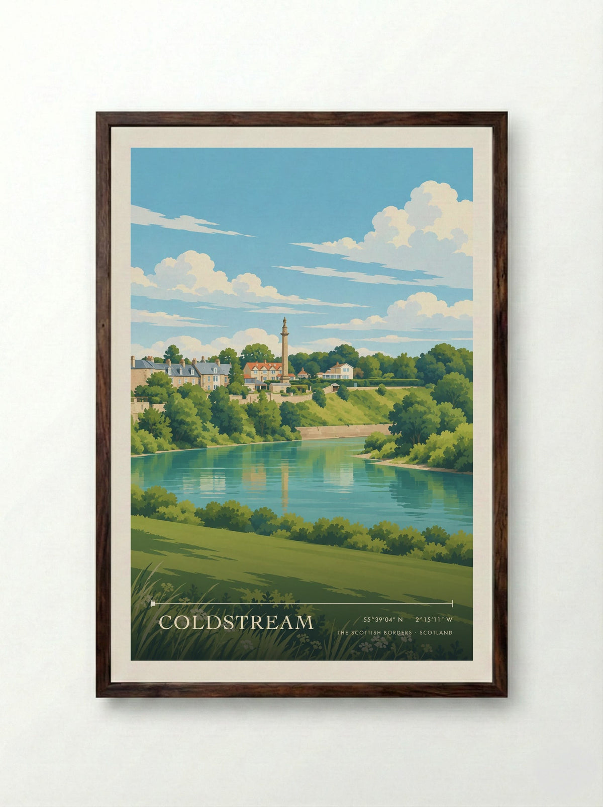 Coldstream, The Scottish Borders | Travel Poster - Framed Print Dark Wood