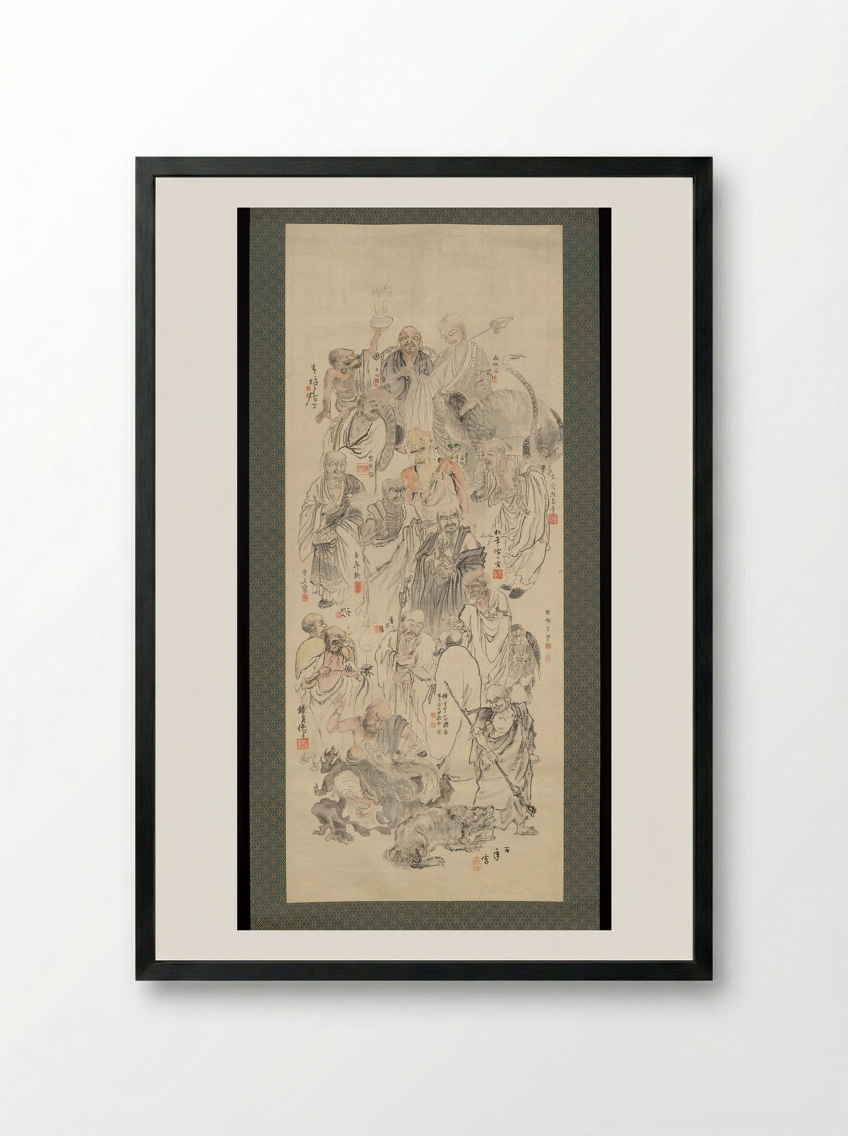 Collaborative Painting of Sixteen Arhats - Suzuki Hyakunen - Framed Print Black
