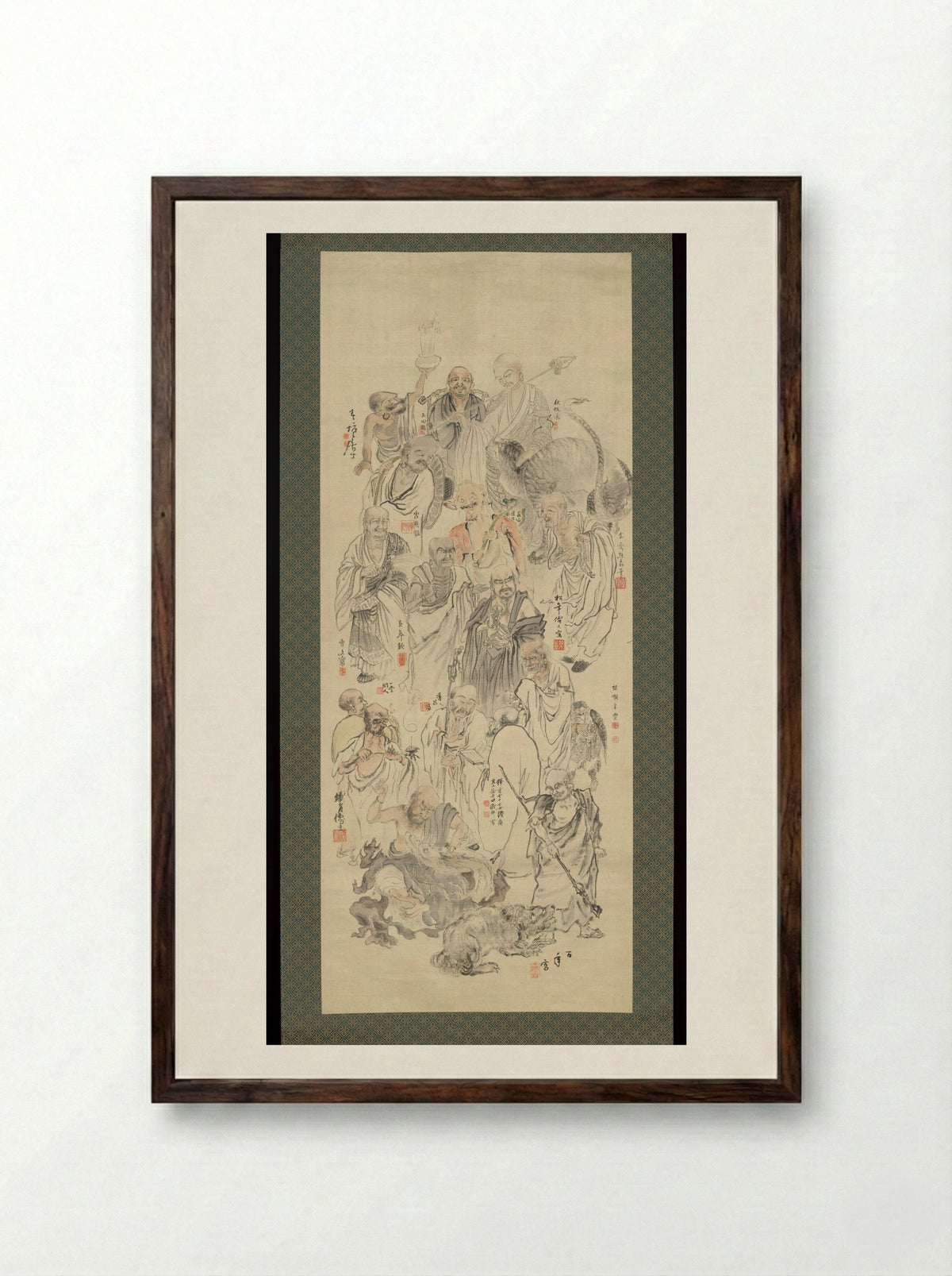 Collaborative Painting of Sixteen Arhats - Suzuki Hyakunen - Framed Print Dark Wood