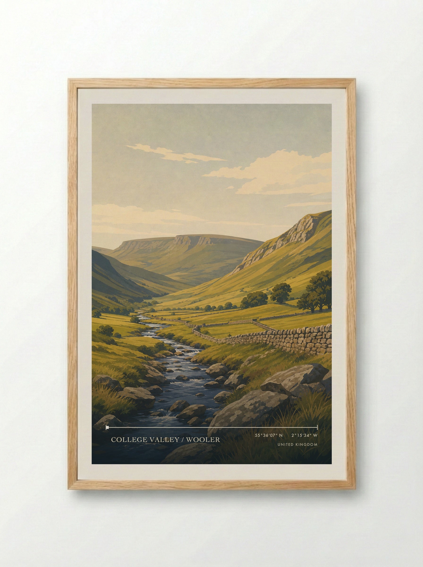 College Valley / Wooler United Kingdom Travel Poster - Framed Print Wood