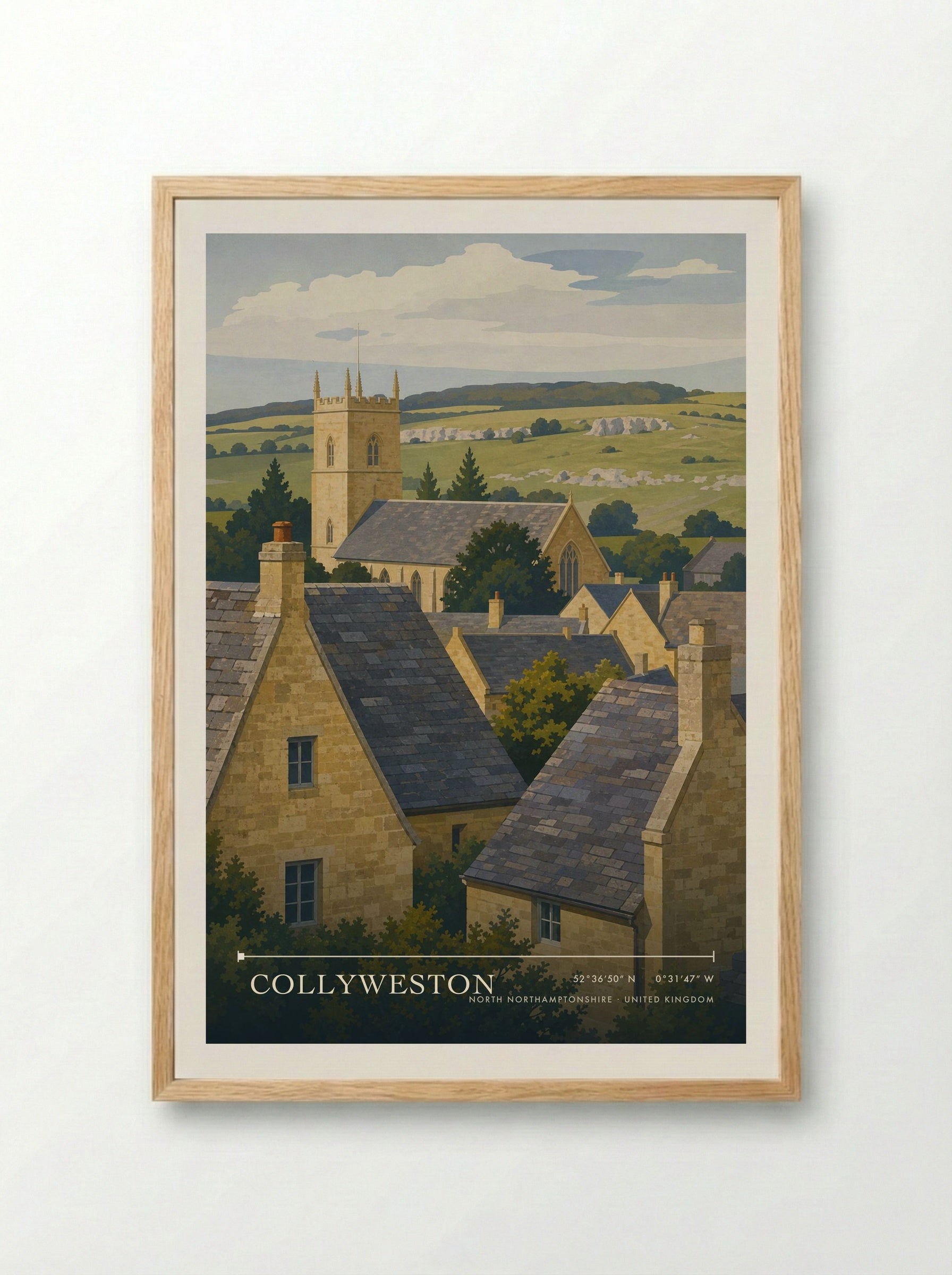Collyweston North Northamptonshire United Kingdom Travel Poster - Framed Print Wood