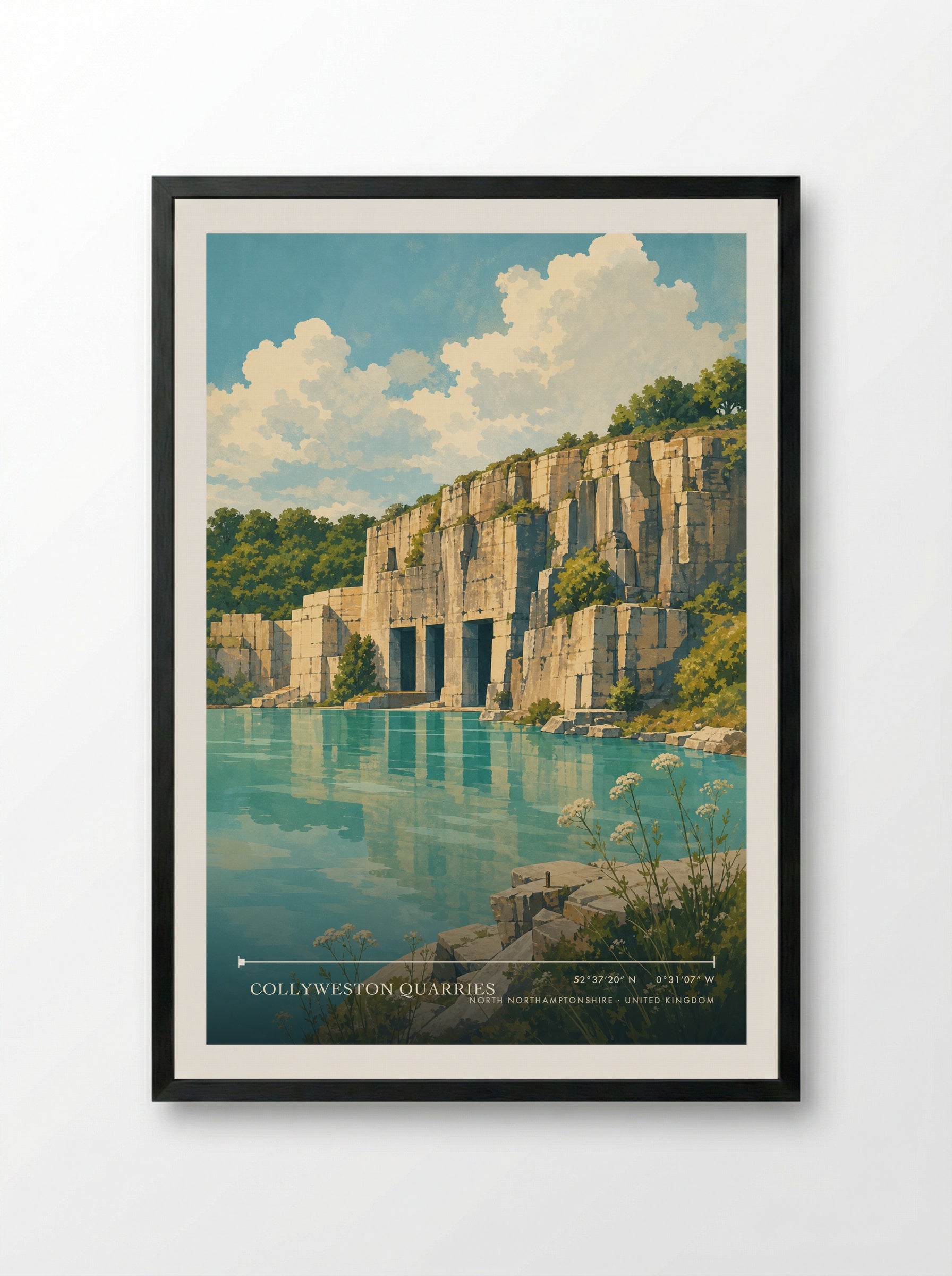 Collyweston Quarries North Northamptonshire United Kingdom Travel Poster - Framed Print Black