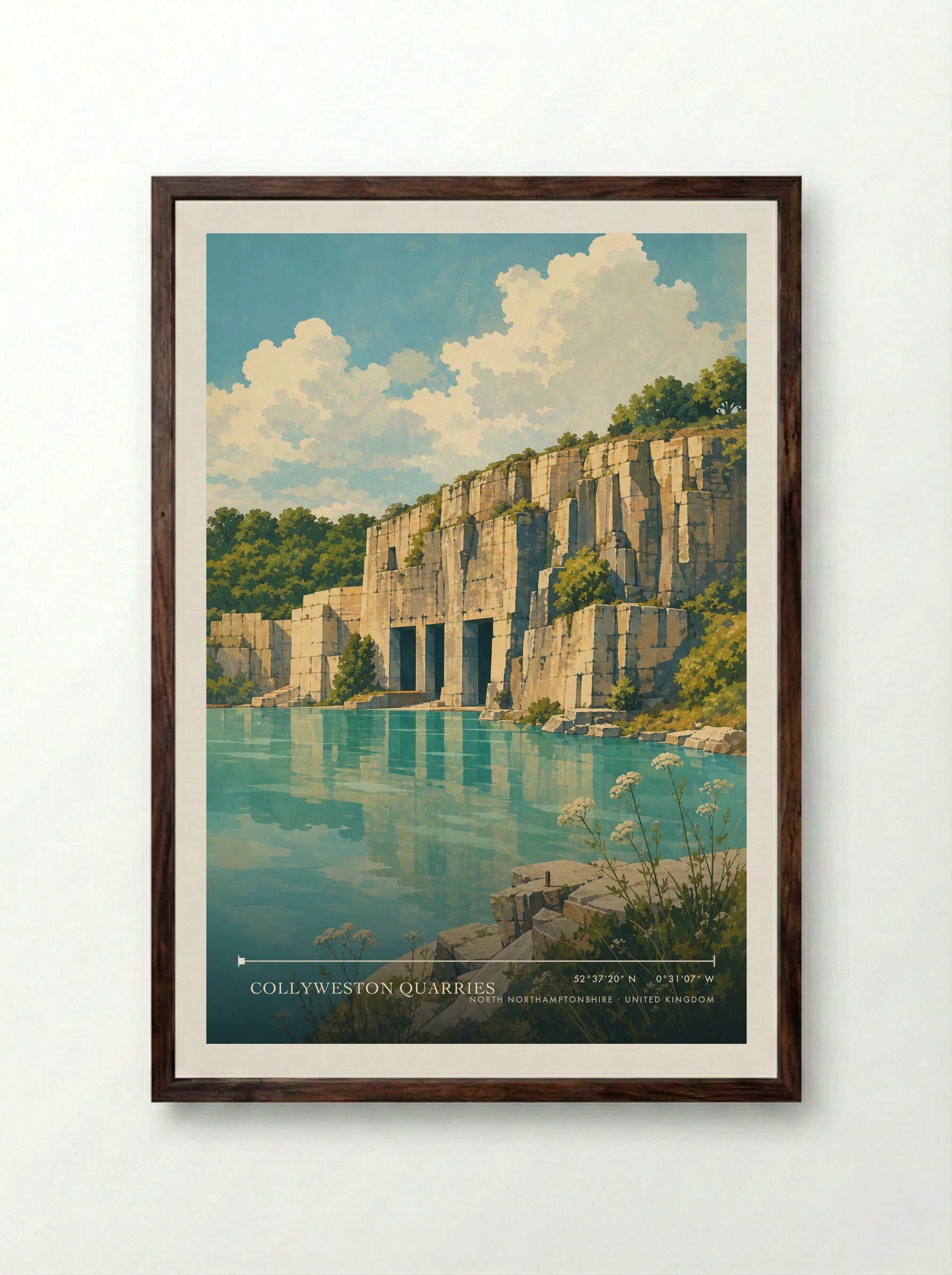 Collyweston Quarries North Northamptonshire United Kingdom Travel Poster - Framed Print Dark Wood