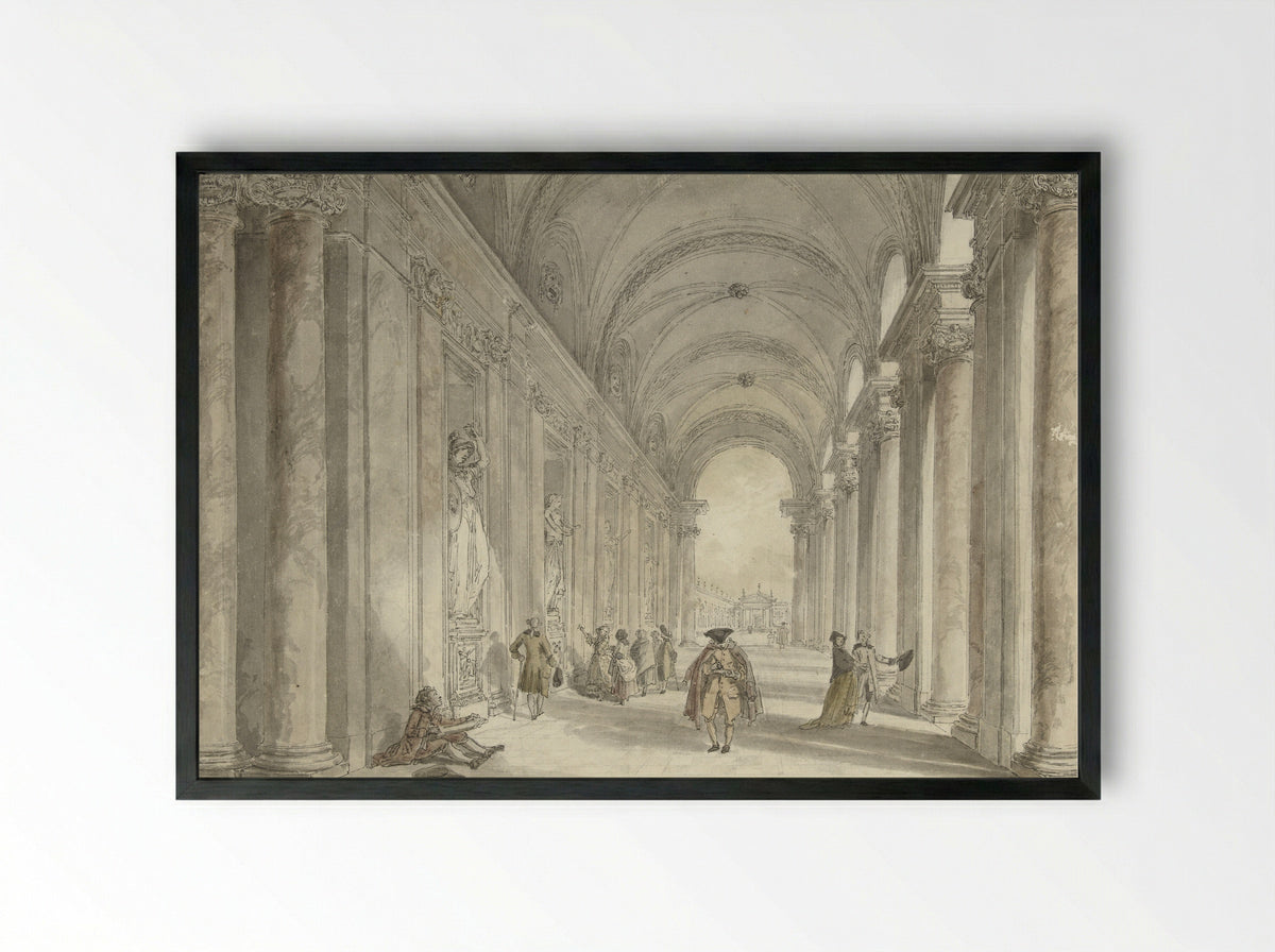 Colonnade of the Casino of the Villa Albani, in Rome - Hubert Robert - Framed Print Black