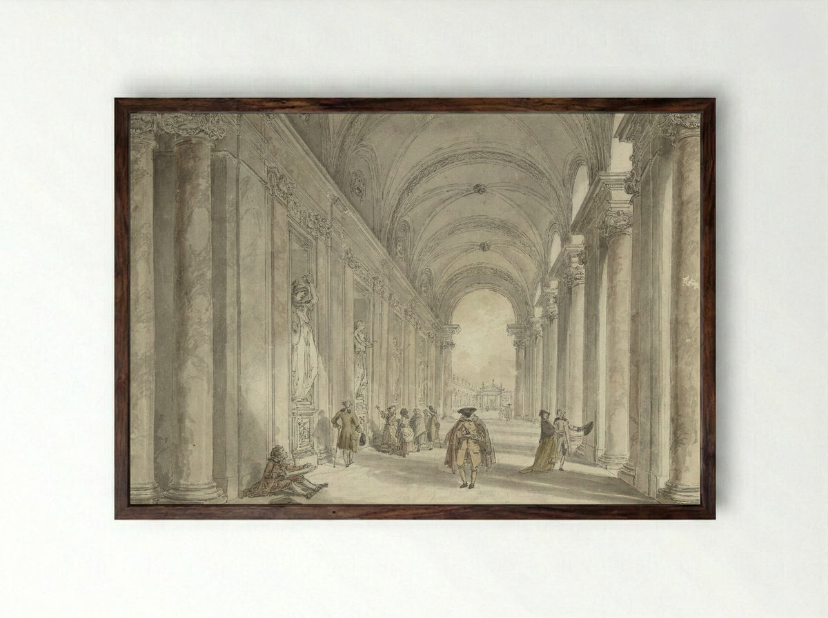 Colonnade of the Casino of the Villa Albani, in Rome - Hubert Robert - Framed Print Dark Wood