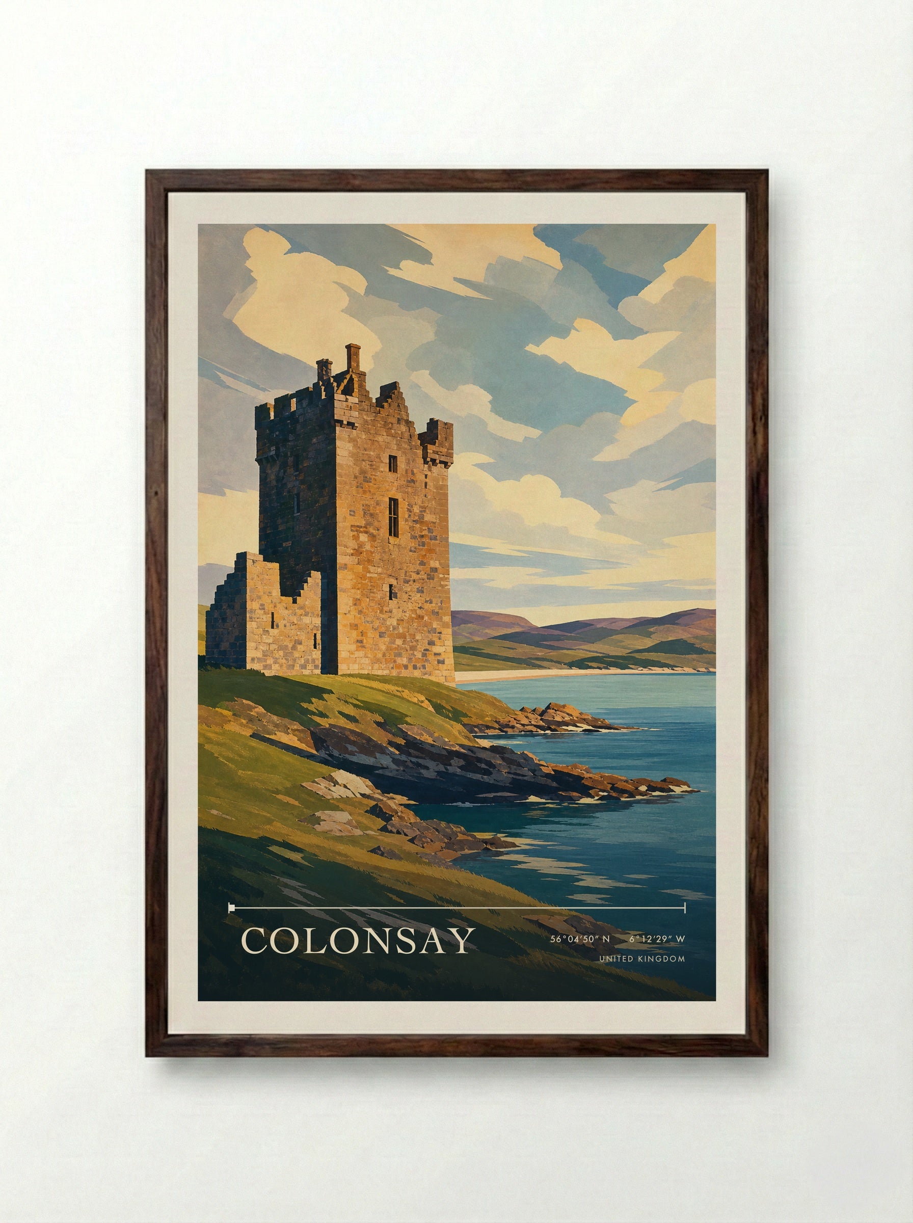 Colonsay United Kingdom Travel Poster - Framed Print Dark Wood