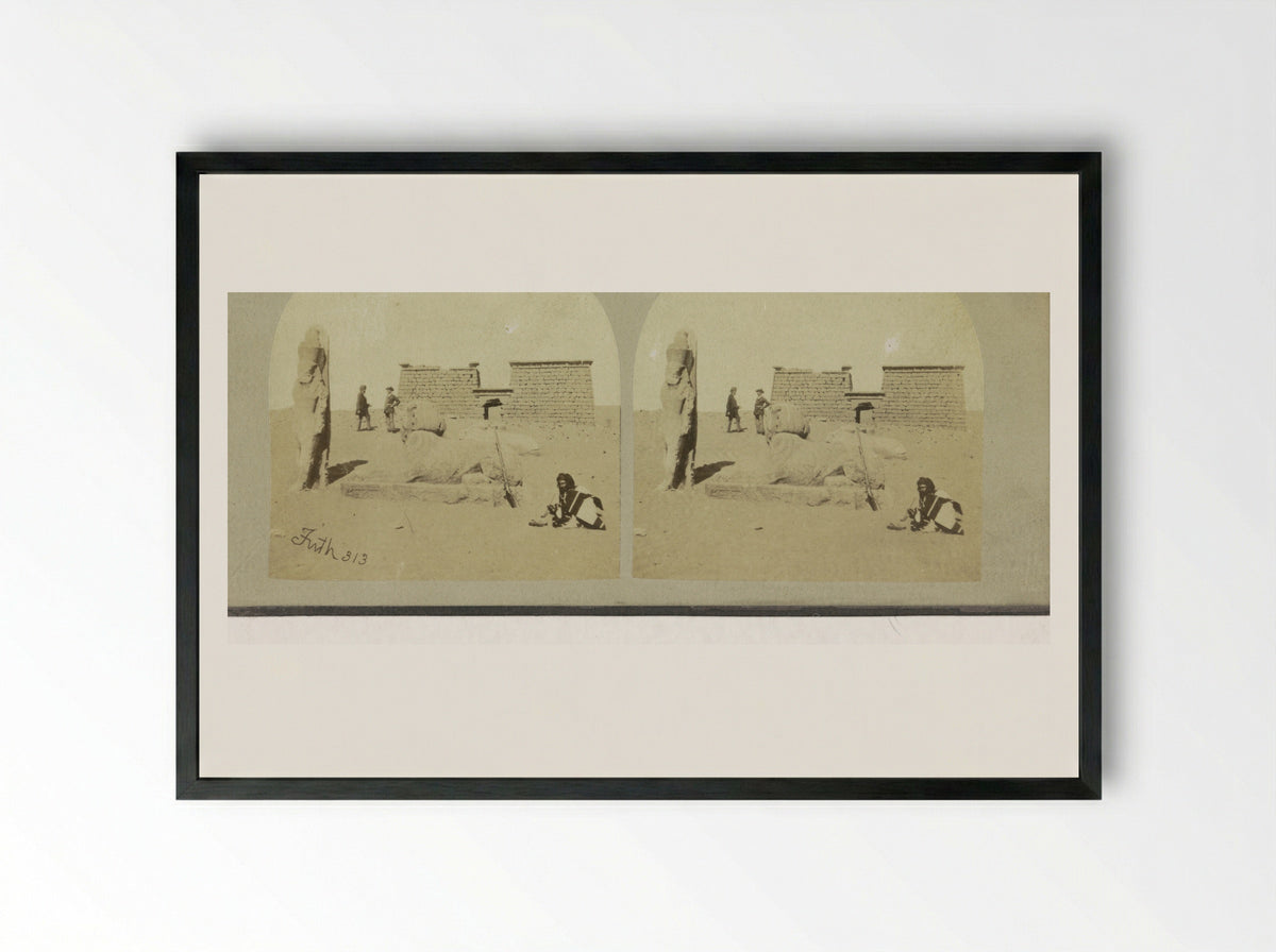 Colossi and Sphinxes at the Entrance to the Temple of Wadi es-Sebua, Egypt - Francis Frith - Framed Print Black