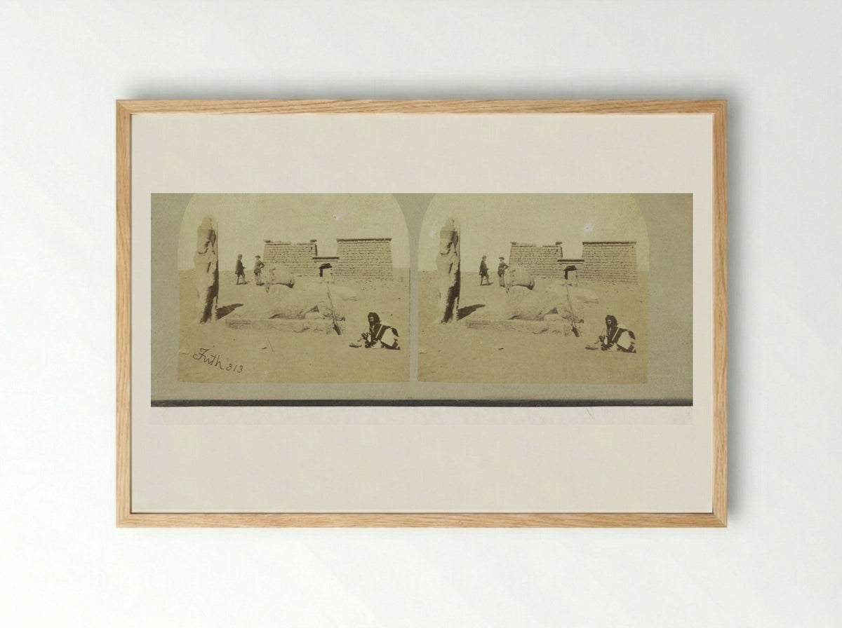 Colossi and Sphinxes at the Entrance to the Temple of Wadi es-Sebua, Egypt - Francis Frith - Framed Print Wood