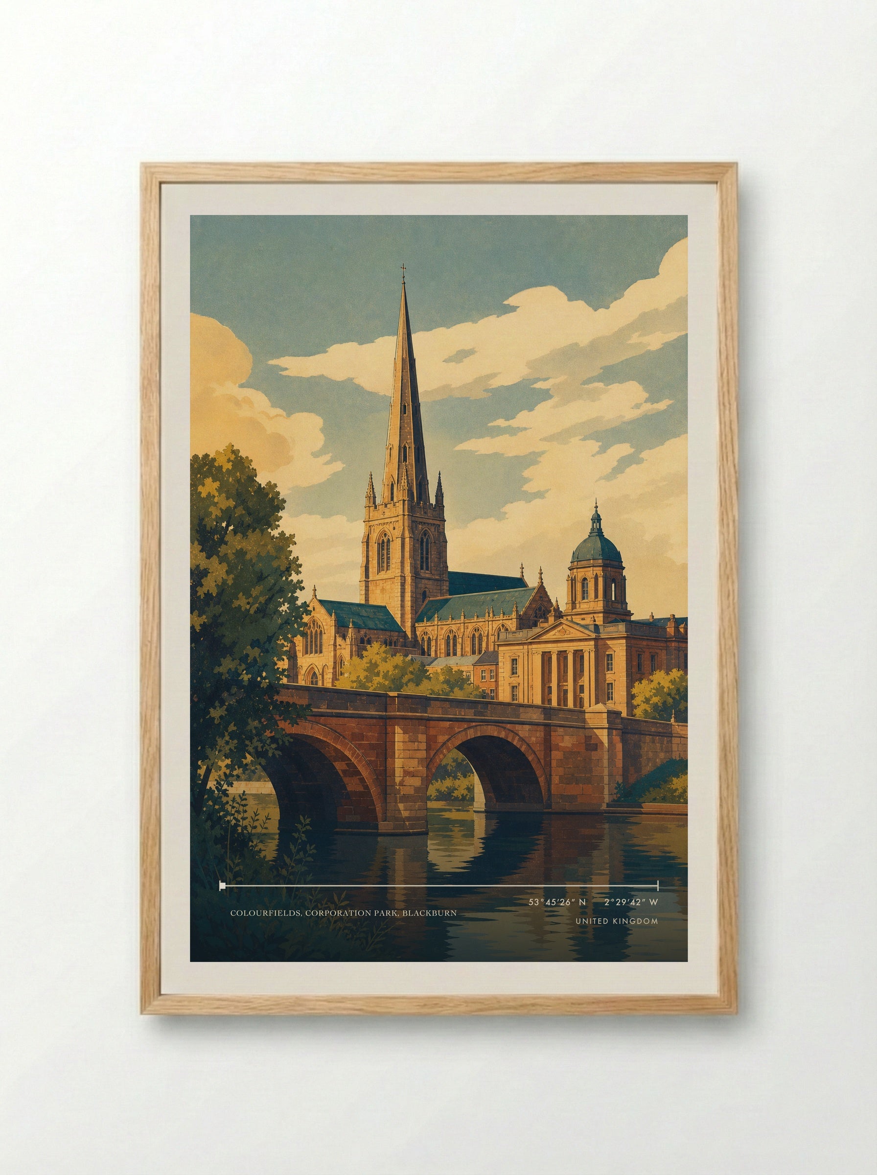 Colourfields, Corporation Park, Blackburn United Kingdom Travel Poster - Framed Print Wood