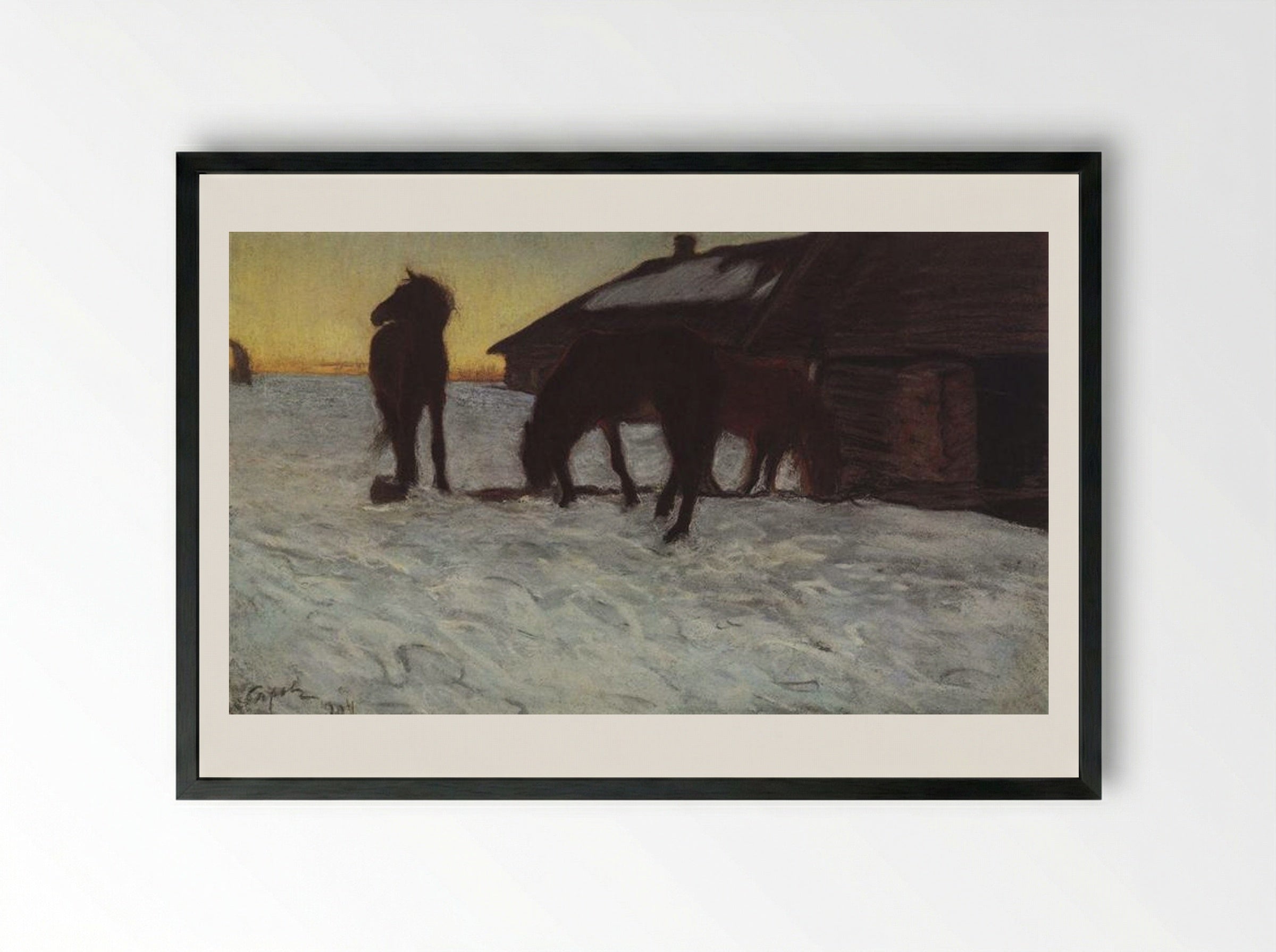 Colts at Watering Place. Domotcanovo - Valentin Serov - Framed Print Black