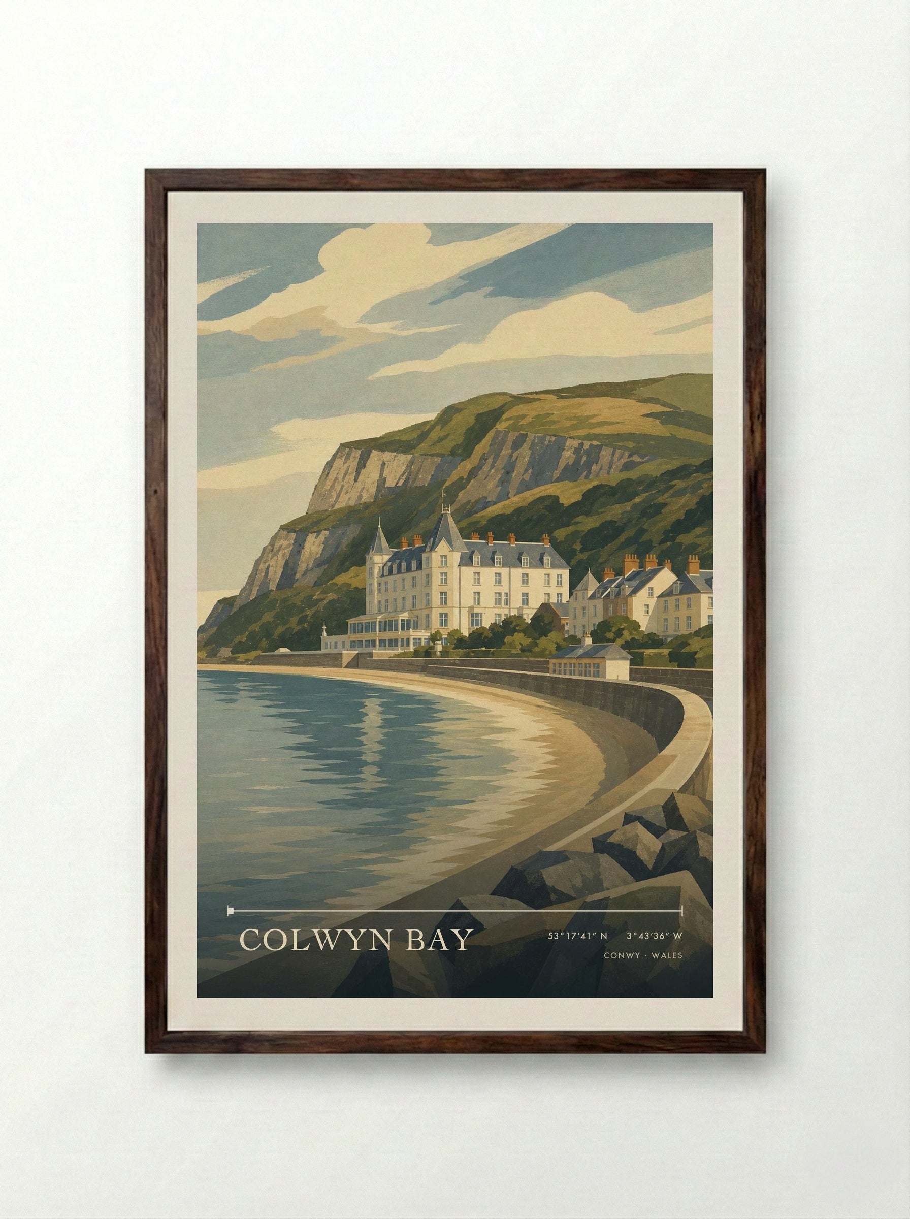 Colwyn Bay Conwy Wales Travel Poster - Framed Print Dark Wood