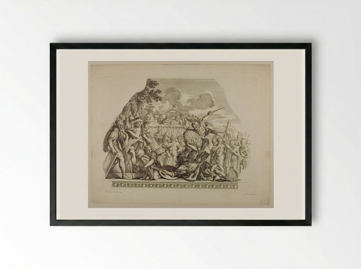 Combat of Aeneas and Turnus - Gérard Audran - Framed Print Black