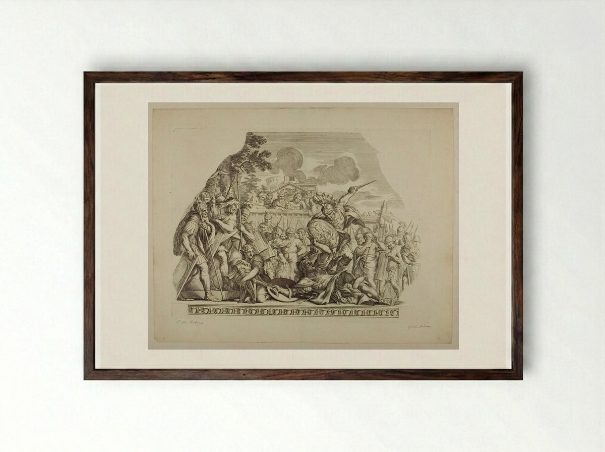 Combat of Aeneas and Turnus - Gérard Audran - Framed Print Dark Wood