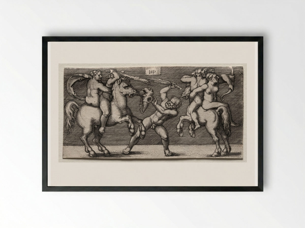 Combat of Three Men - Hans Sebald Beham - Framed Print Black