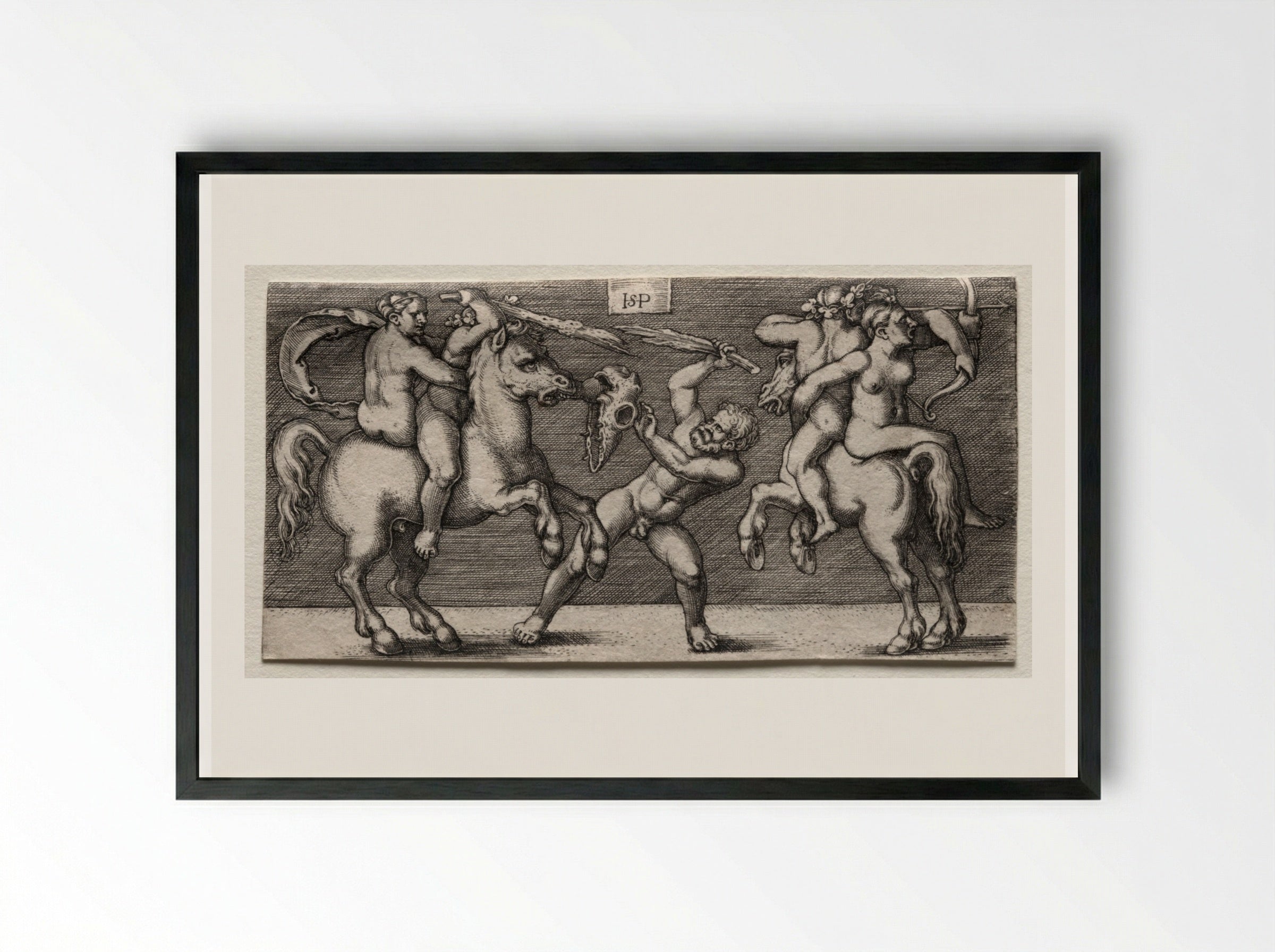 Combat of Three Men - Hans Sebald Beham - Framed Print Black