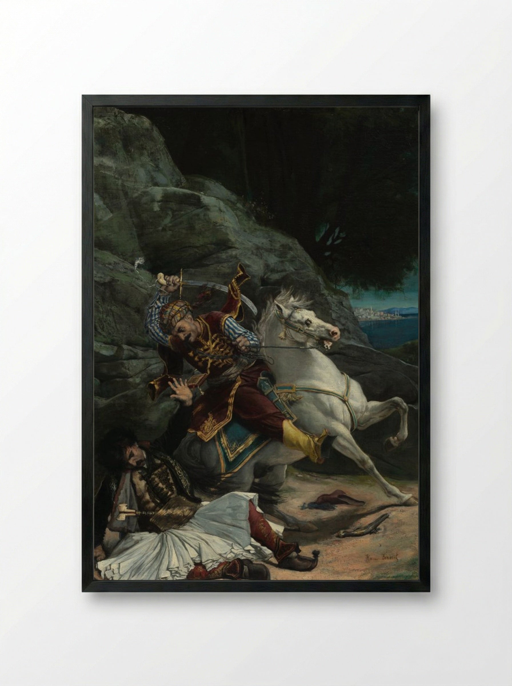 Combat of a Greek and a Turk - Horace Vernet - Framed Print Black